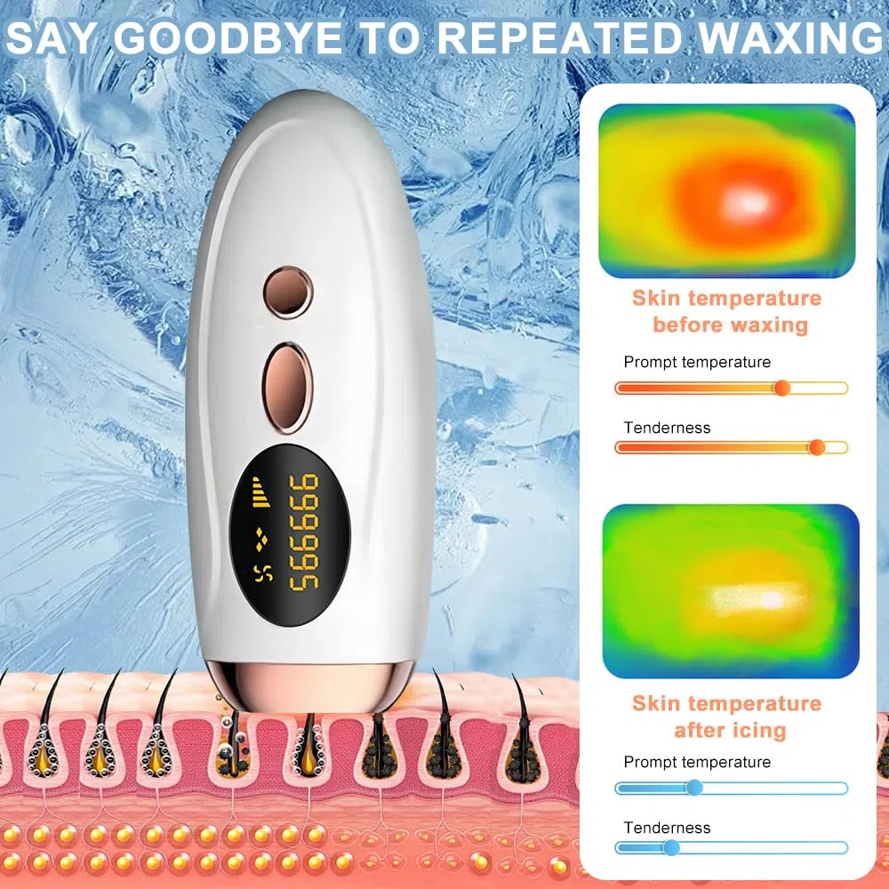 Depiladora Electrica, Depiladora Laser, Depiladora Laser IPL con Función de Enfriamiento, Depiladora indolora para cara, axilas, brazos, piernas y cuerpo (Blanca)