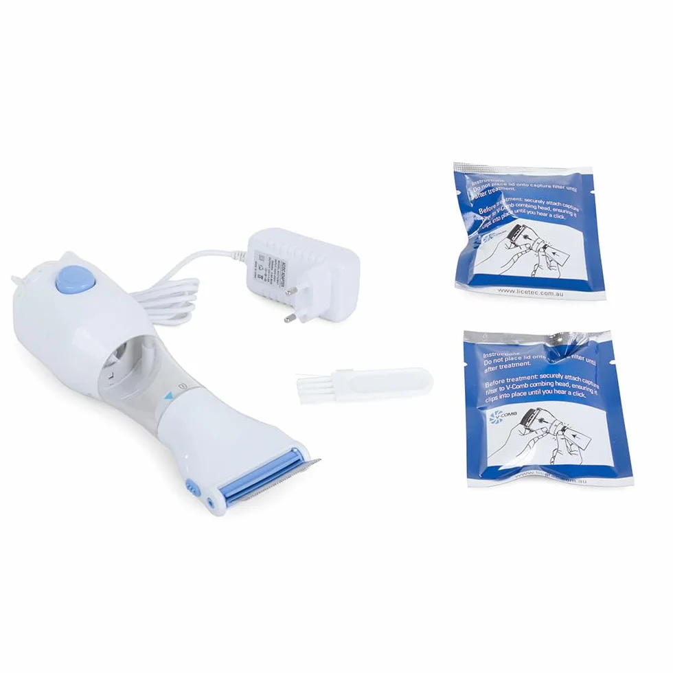 PARENCE.- Peine eléctrico para piojos con dispositivo de aspiración y filtros de limpieza/Herramienta para tratar piojos y liendres (peine/aspiradora), toma de carga de pared - Niños, mascotas