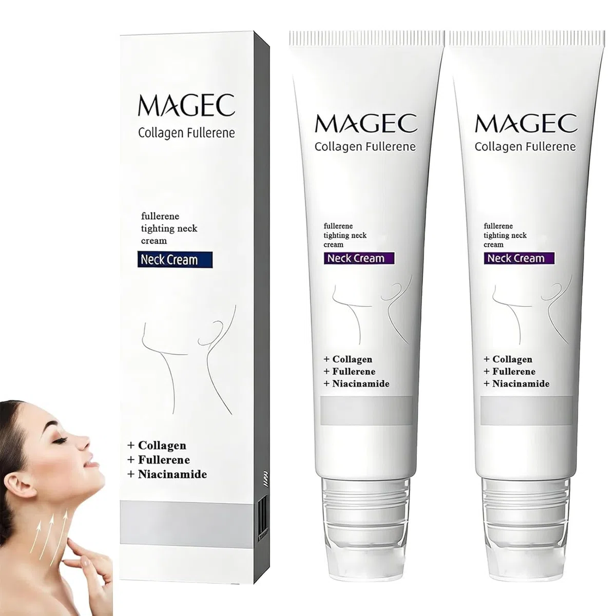Crema De Cuello De Fullereno De Colágeno Magec,Nueva Crema De Cuello De Tensión 2026, Adecuada Para Piel Relajada, Arrugada Y Apretada (2PC)