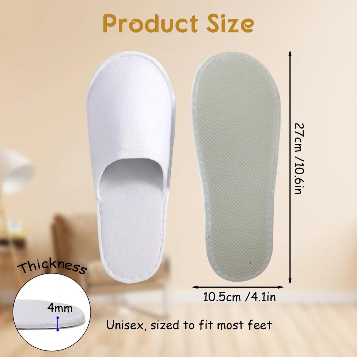 Tissting 20 Pares Pantuflas de SPA Desechables para Hotel, Zapatillas de Hotel para Invitados, Zapatillas de Hotel, Estar por Casa con Punta Cerrada Unisex para SPA, Hotel, Fiesta