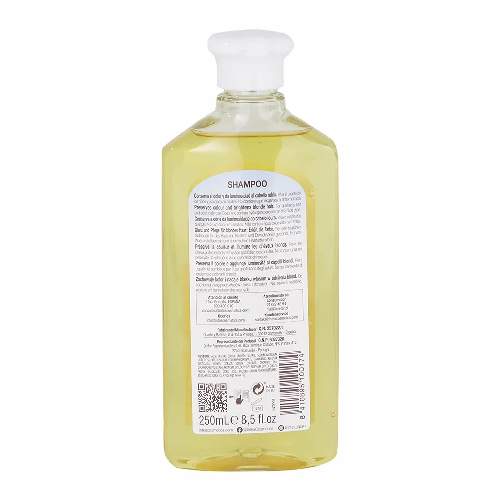 Camomila Intea - Champú Infantil Reflejos Rubios 2x250 ML + Mascarilla Reflejos Rubios 250 ML + Cepillo Especial Antienredos y Antitirones - Pack 2x250 ml + Mascarilla + Peine Desenredos