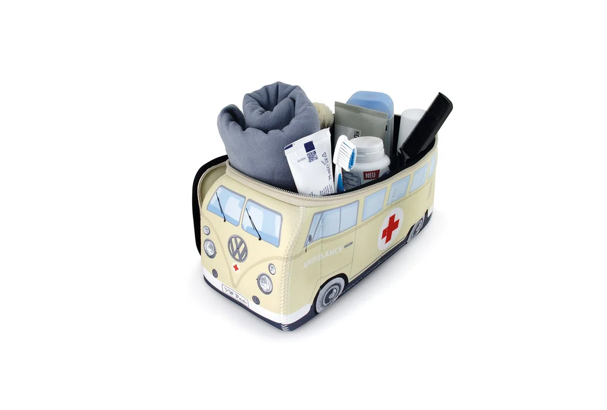 BRISA VW Collection - Volkswagen Bolsa de Neopreno Universal cosmético sartículos de tocador T1 Camper Bus (Ambulancia/Beige/Grande)