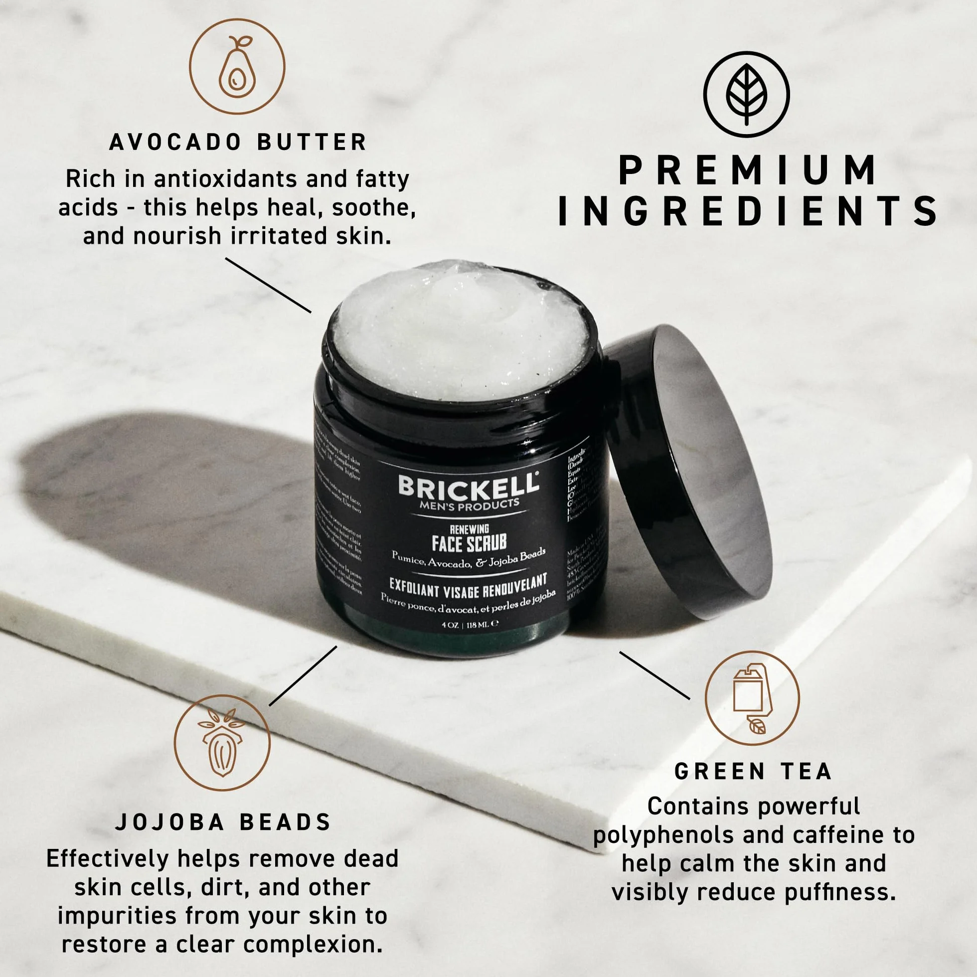 Brickell Men’s Exfoliante Facial Renovador, Exfoliante Facial Exfoliante Profundo Natural y Orgánico, 118ml