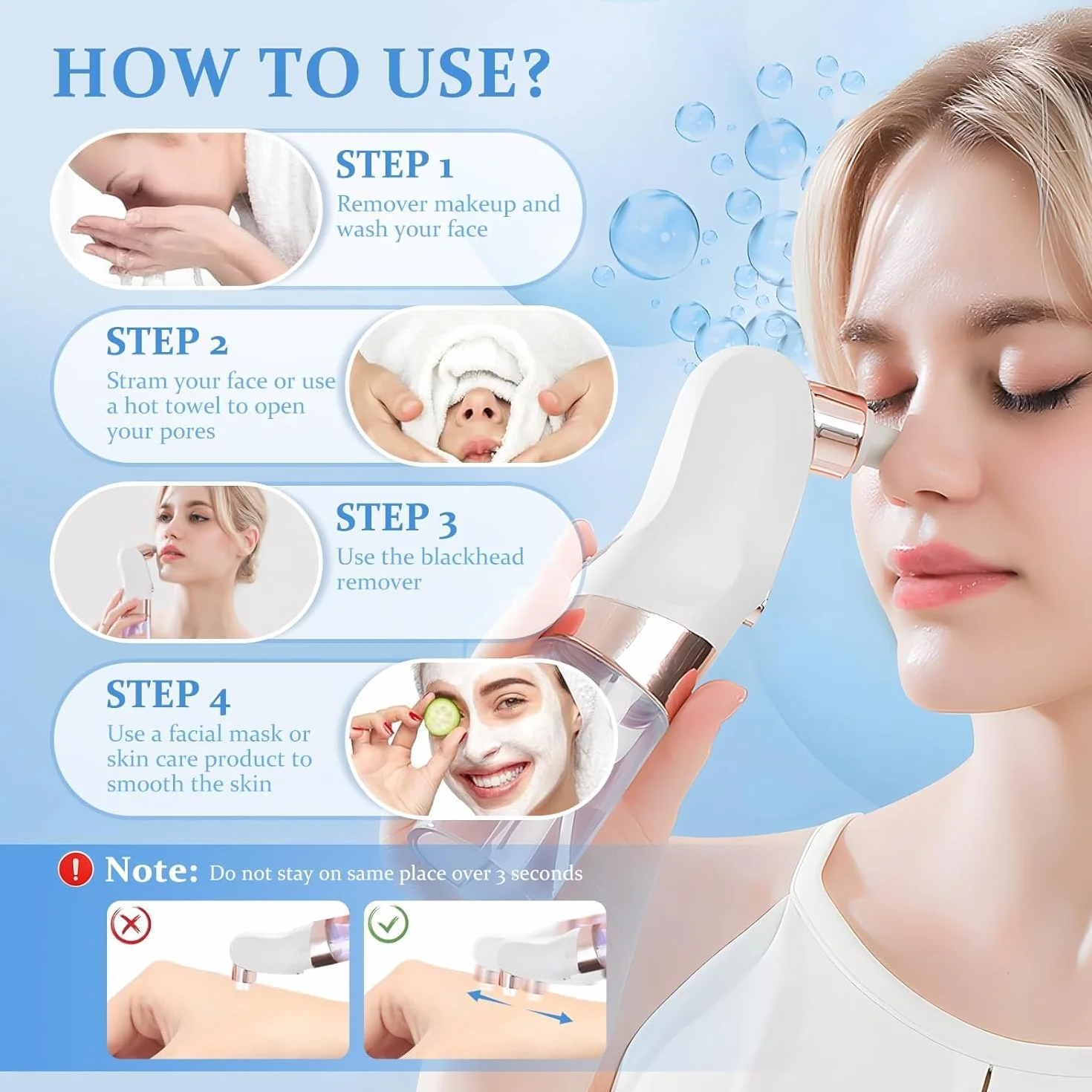 Succionador de Puntos Negros, Limpiador de Poros Facial Eléctrico Con 6 Cabezales 3 Modos, Extractor de Puntos Negros Facial para Eliminars Puntos Negro, Comedones y El Acné Graso