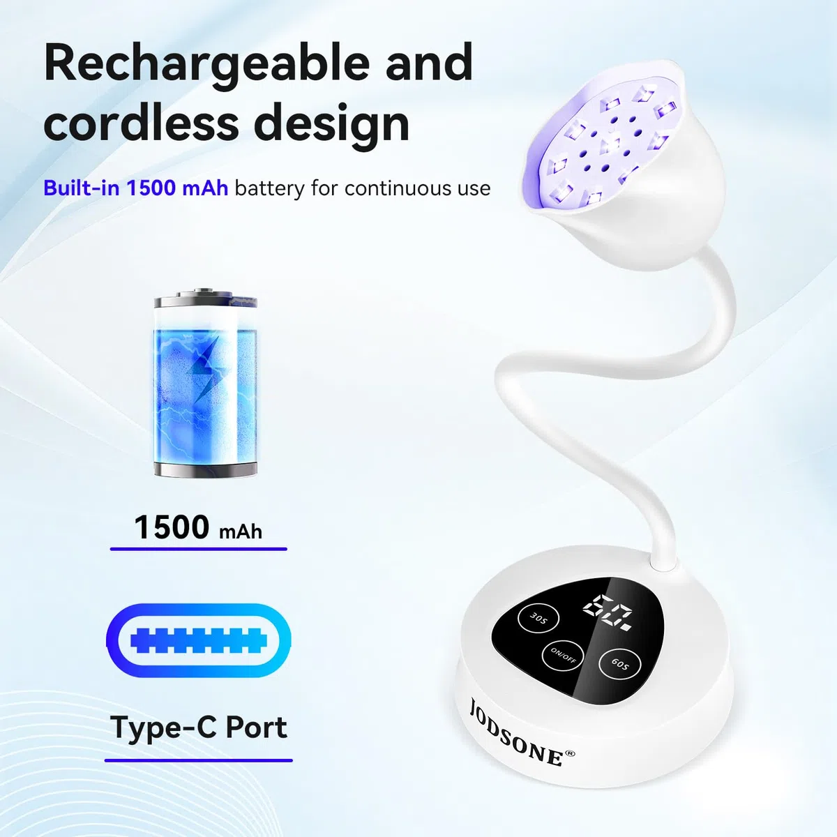 JODSONE Mini lámpara LED inalámbrica para uñas UV, recargable portátil para uñas de gel, sensor automático, lámpara LED de uñas blanca