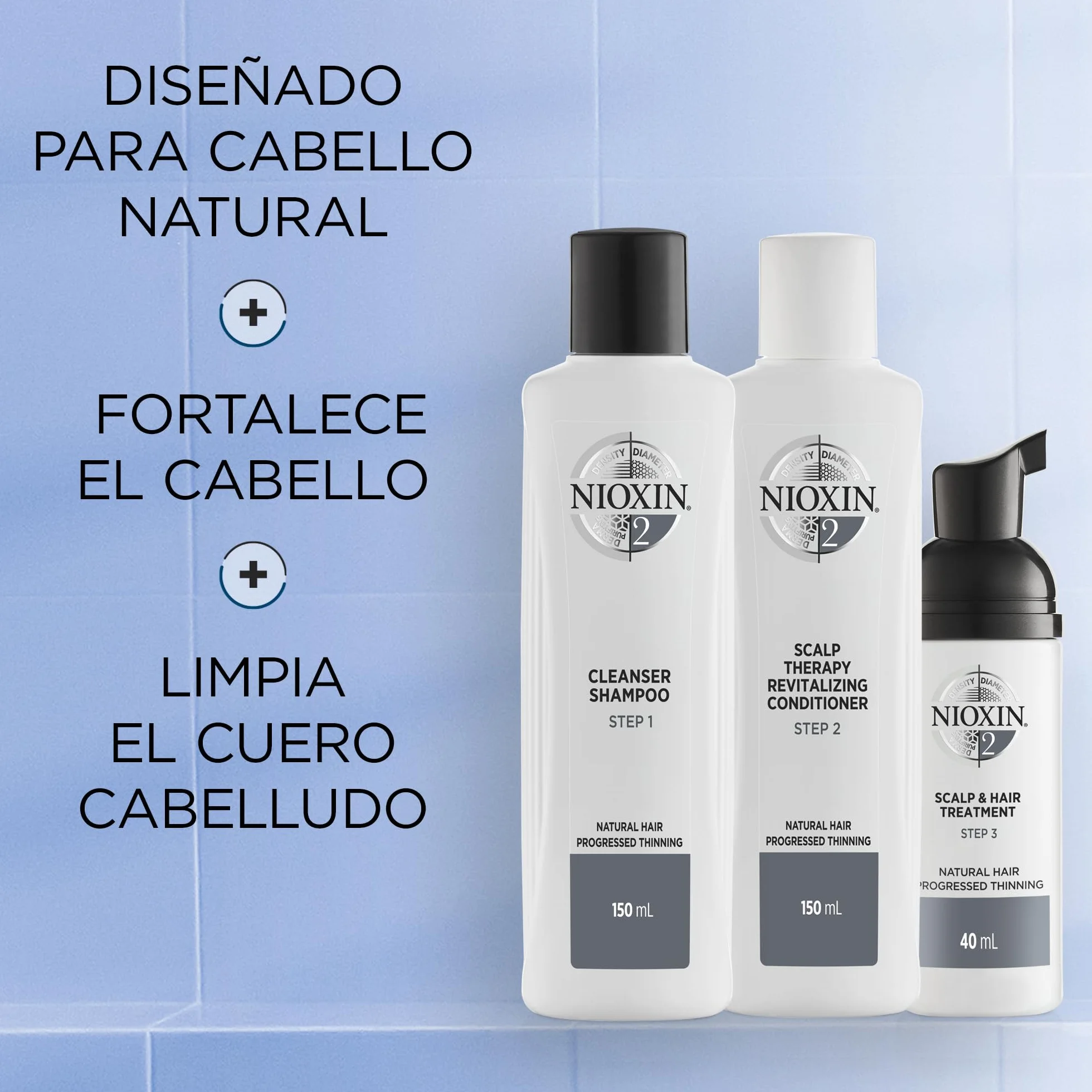 Nioxin Sistema 2, Cabello natural ligeramente debilitado, Champú+Acondicionador+Tratamiento