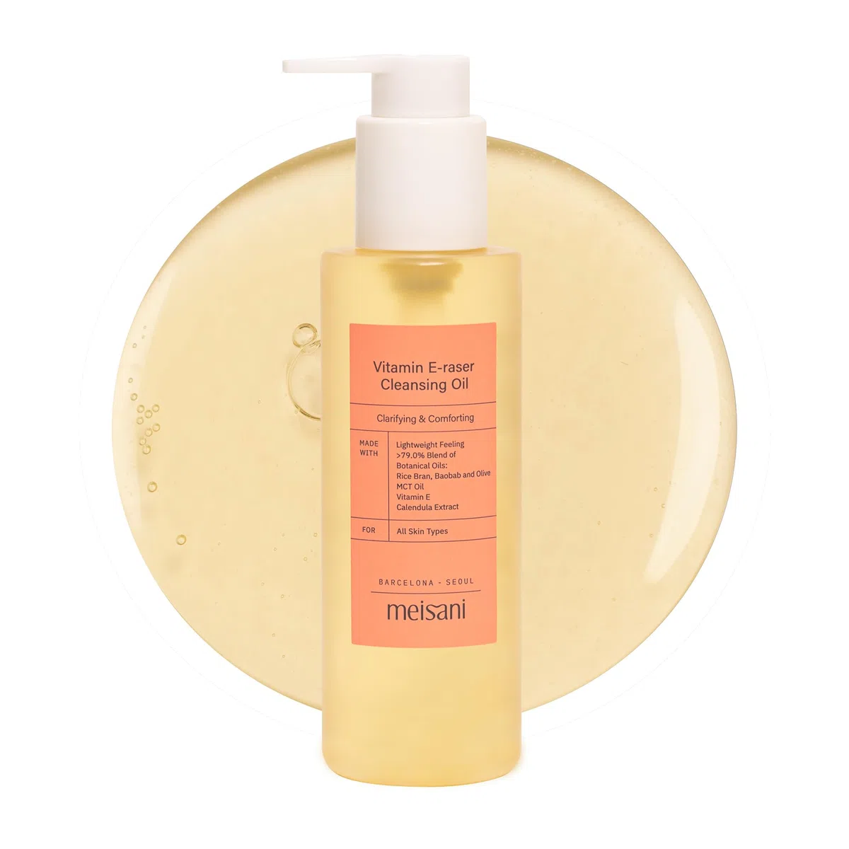 Meisani Vitamin E-raser Cleansing Oil - Aceite Limpiador Botánico Suave con Salvado de Arroz, Baobab, Aceite de Oliva y Vitamina E | Cosmética Vegana Coreana | 150ml