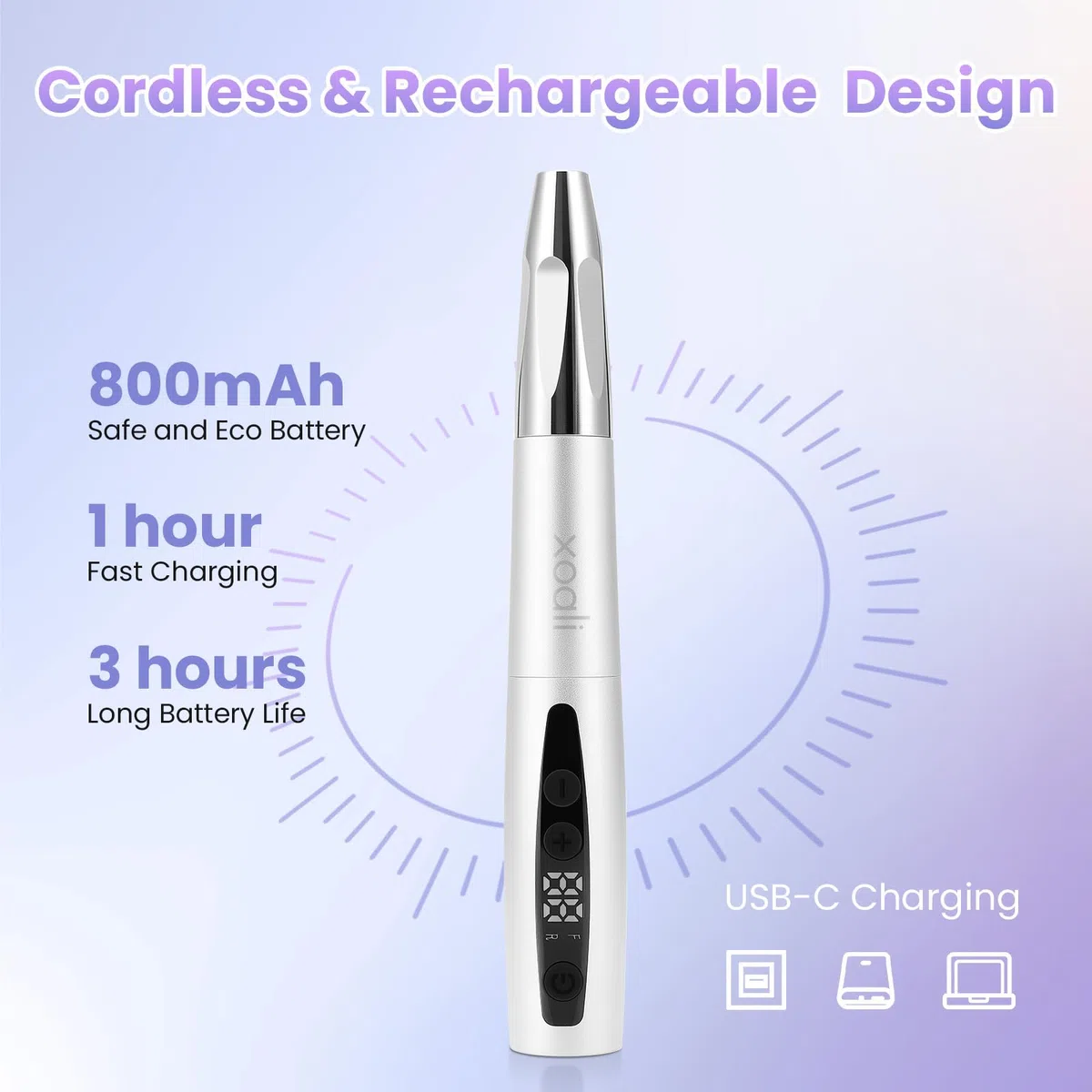 Xoali Torno para Uñas Profesional 35000rpm,13 en 1 Lima Eléctrica Uñas Recargable por USB, Torno Uñas sin Cable con Velocidad Ajustable, Kit de Manicura y Pedicura para Salón de Uñas y Manicura Casera