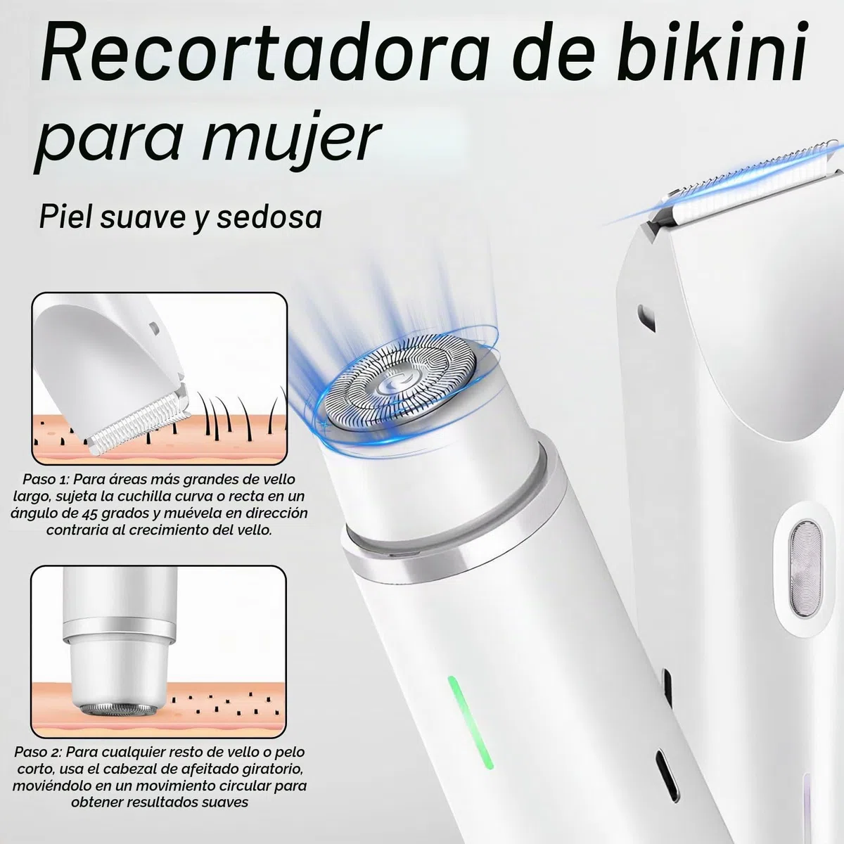 Afeitadora Mujer, 2 en 1 Rasuradora, Impermeable IPX7 Recortadora Mujer zona Intima, Impermeable, Recargable, para Cuerpo, Cara, Uso Húmedo y Seco
