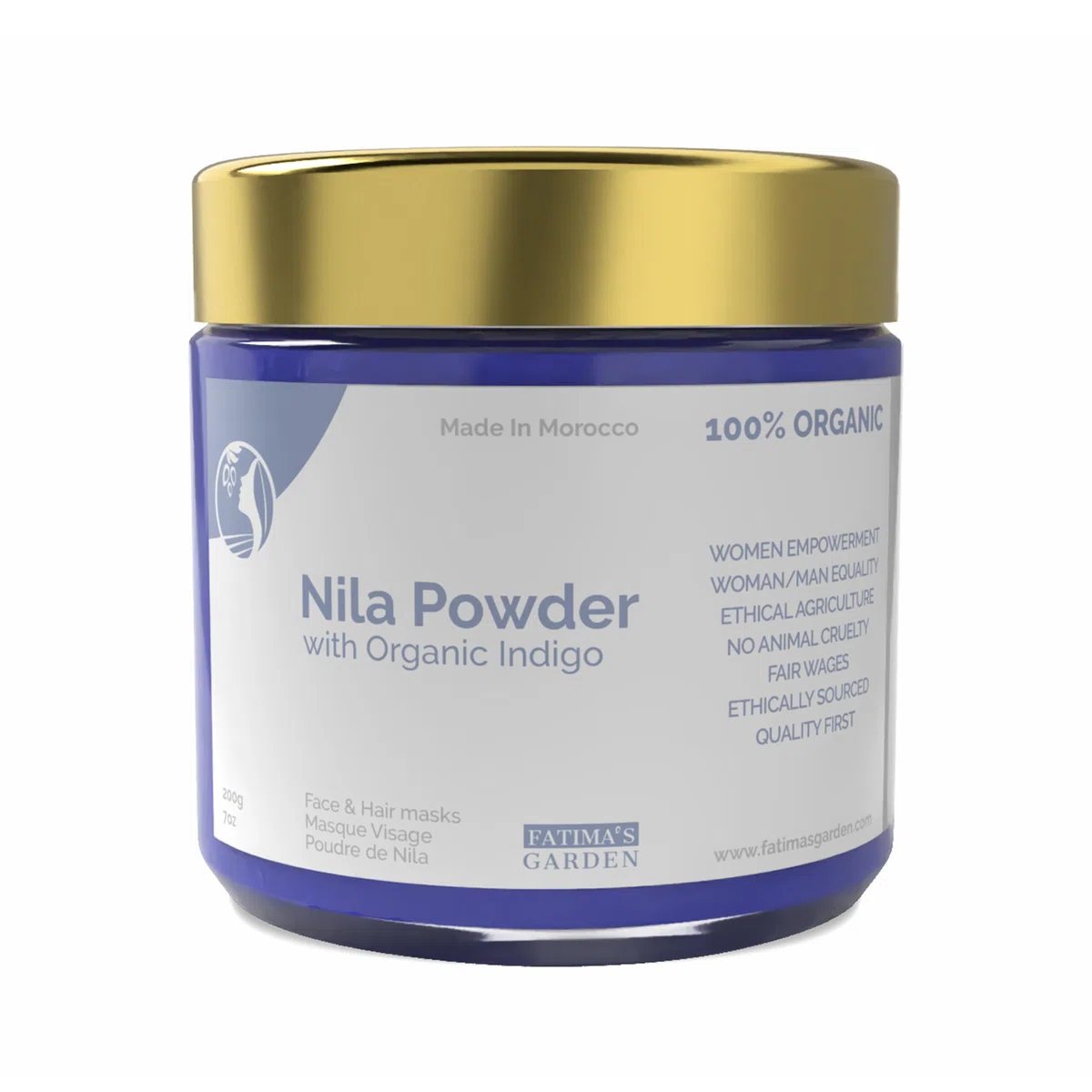 Fatima's Garden Polvo Puro de Nila Índigo 200g - Polvo Natural Marroquí para Cuidado Facial y Capilar - Exfoliante e Hidratante