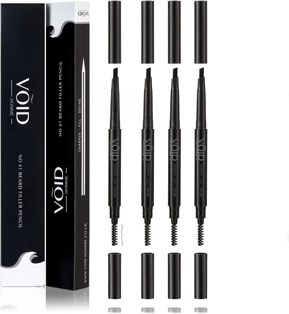 VOID Homme Lápiz de Relleno de Barba Negro (Pack de 4) - Kit Instantáneo Para Hombres, Beard Pencil Filler