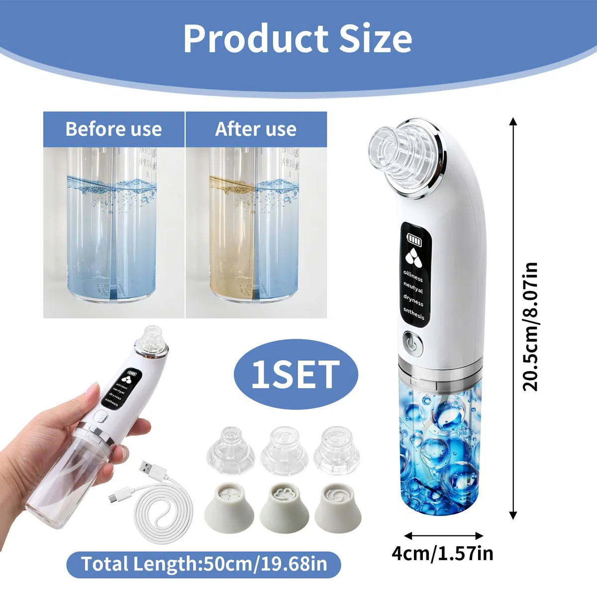 Succionador de Puntos Negros y Limpiador de Poros Facial Eléctrico, Extractor de Puntos Negros con 6 Cabezales y 3 Modos para Limpieza Profunda, Quita Puntos Negros y Acné, Recargable USB