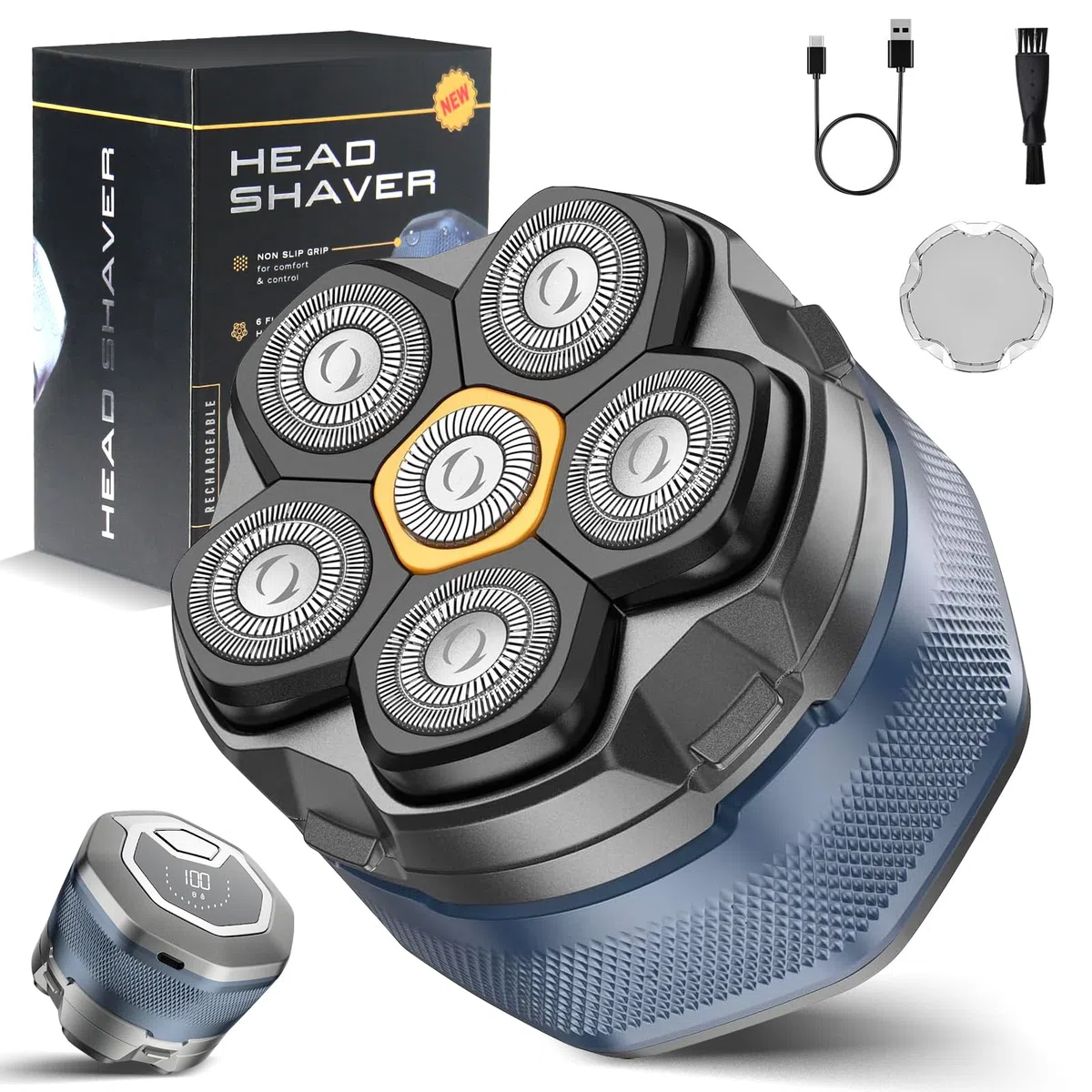 Journeyside Afeitadora Cabeza Calva,Afeitadora Cabeza Hombre, Afeitar Cabello Hombre Impermeable IPX7,6D Afeitar Eléctrica Flotante Flexible, Uso Seco y Húmedo,Con Pantalla LED Bloqueo de Viaje