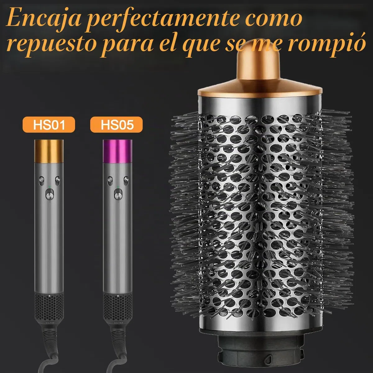 Cepillo grande y redondo mejorado para accesorios Dson Airwrap HS01/HS05, cepillo de volumen para cabello plano y caído (dorado)