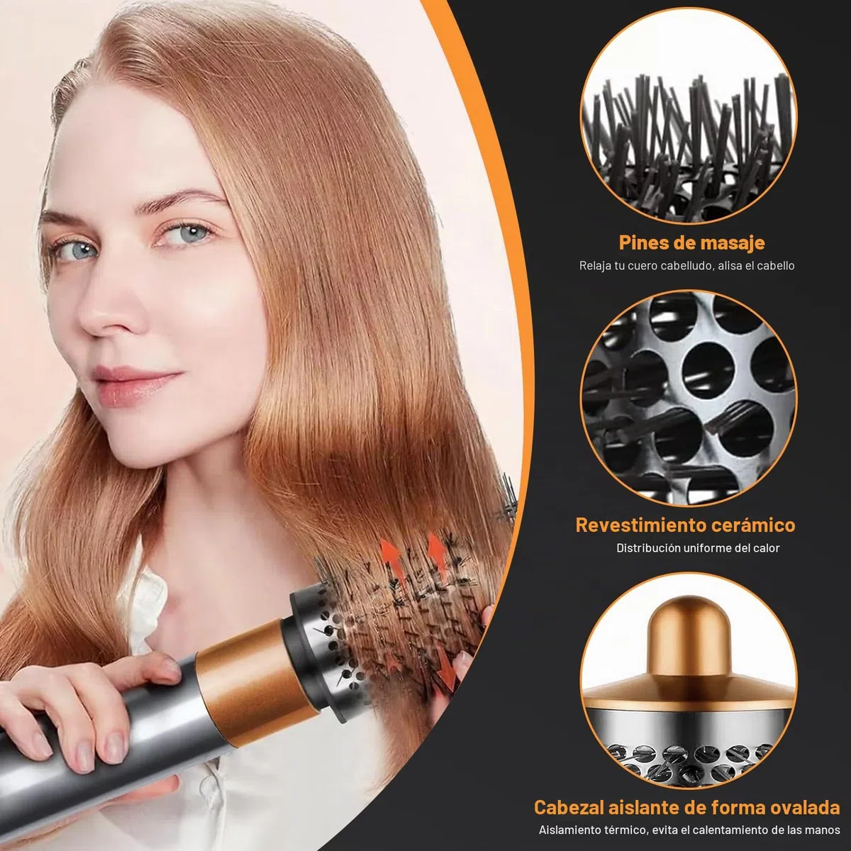 Cepillo grande y redondo mejorado para accesorios Dson Airwrap HS01/HS05, cepillo de volumen para cabello plano y caído (dorado)