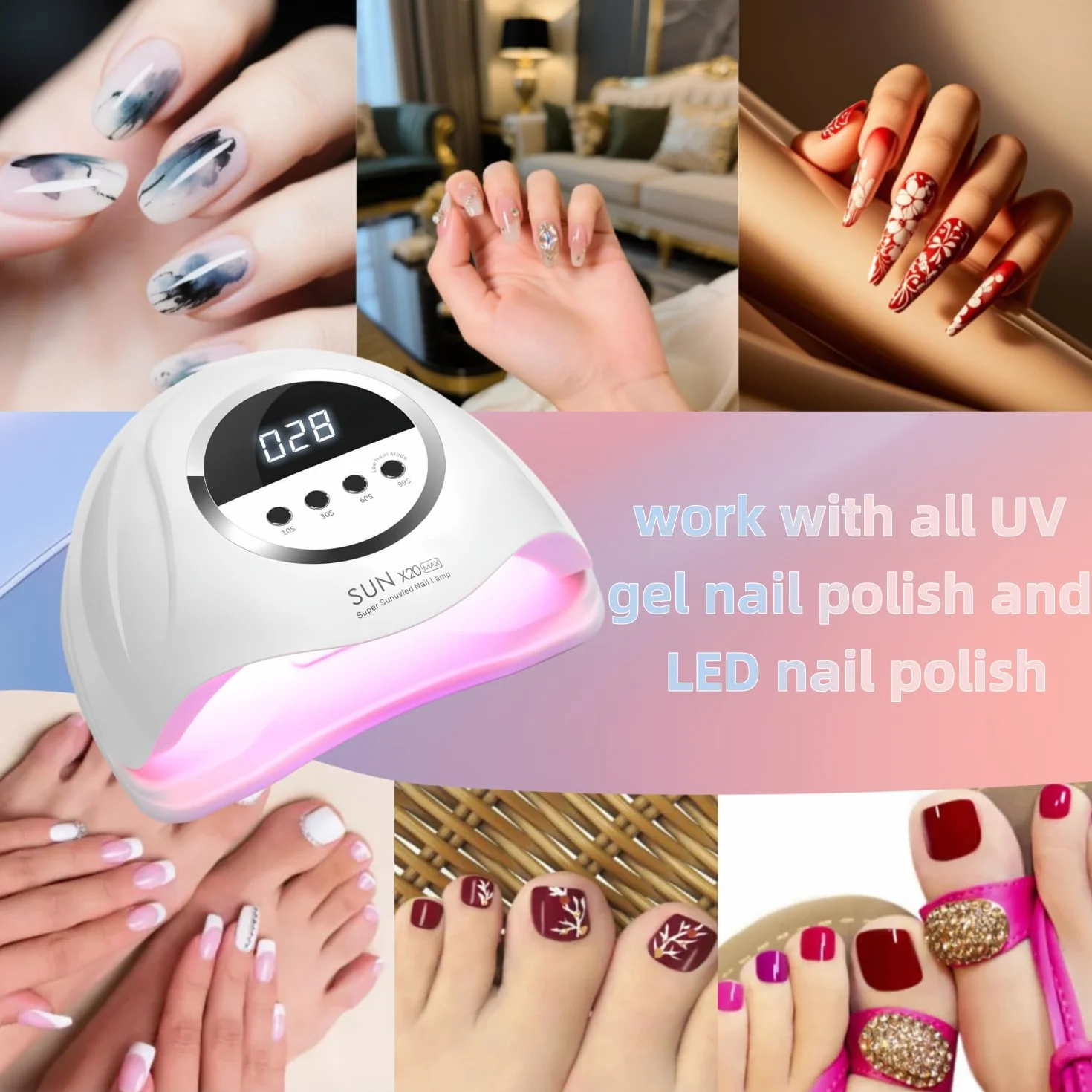 Secador Profesional de Uñas UV LED 320W con 72 LEDs, Sensor Automático y 4 Temporizadores, para Manicura y Pedicura