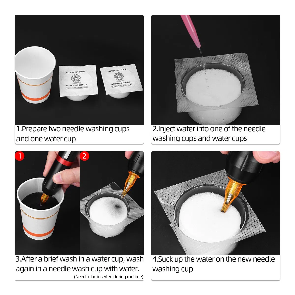 Atomus 36pcs sumergir la aguja de tatuaje de espuma limpiar la taza sumergir enjuagar la cabeza de la capucha sumergir la aguja de tinta profesional sumergir la espuma limpiar