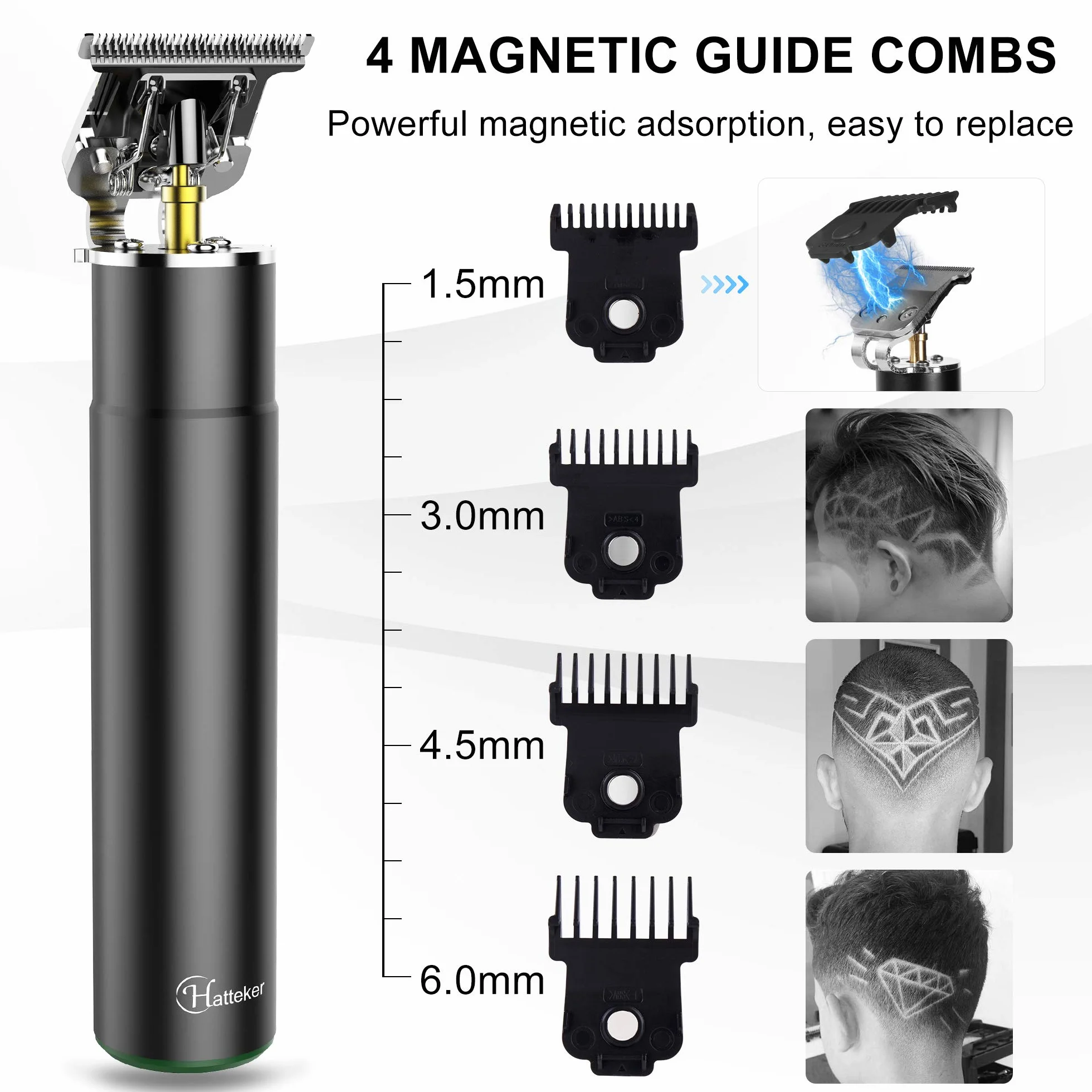 Hatteker Cortapelos Eléctrico Pro T Cuchilla Recortadora de Barba Hombre Maquina Cortar Pelo Profesional Cortapelos inalámbrico USB Recargacble