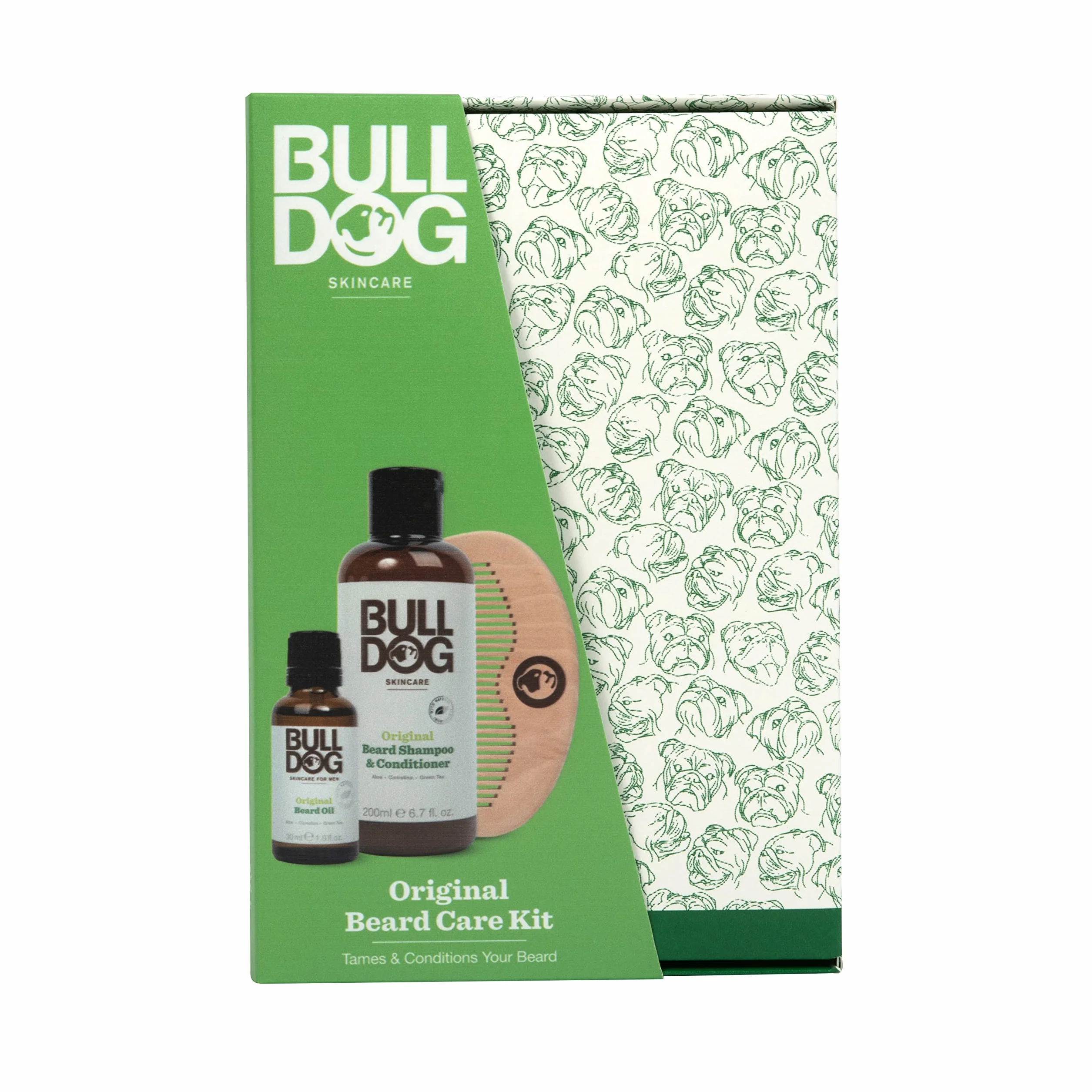 BULLDOG Bulldog Skincare - Kit original para el cuidado de la barba, set de regalo para hombres, aroma original, (x1 champú y acondicionador para barba original de 200 ml, x1 aceite para barba