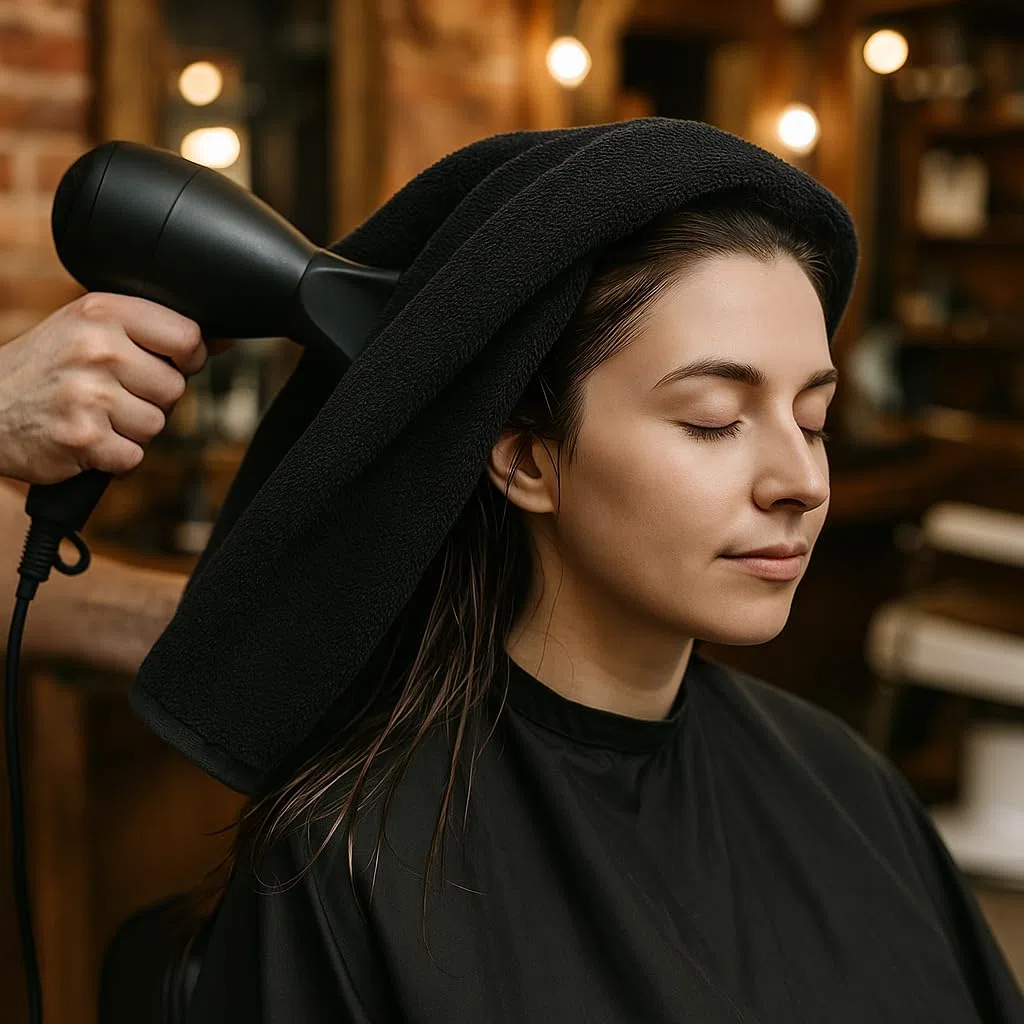 Toallas Peluquería Negras 50x90 cm – Pack de 4 – 100% Algodón 400 gsm – Alta Absorción – Uso Profesional Barbería y Salón de Belleza