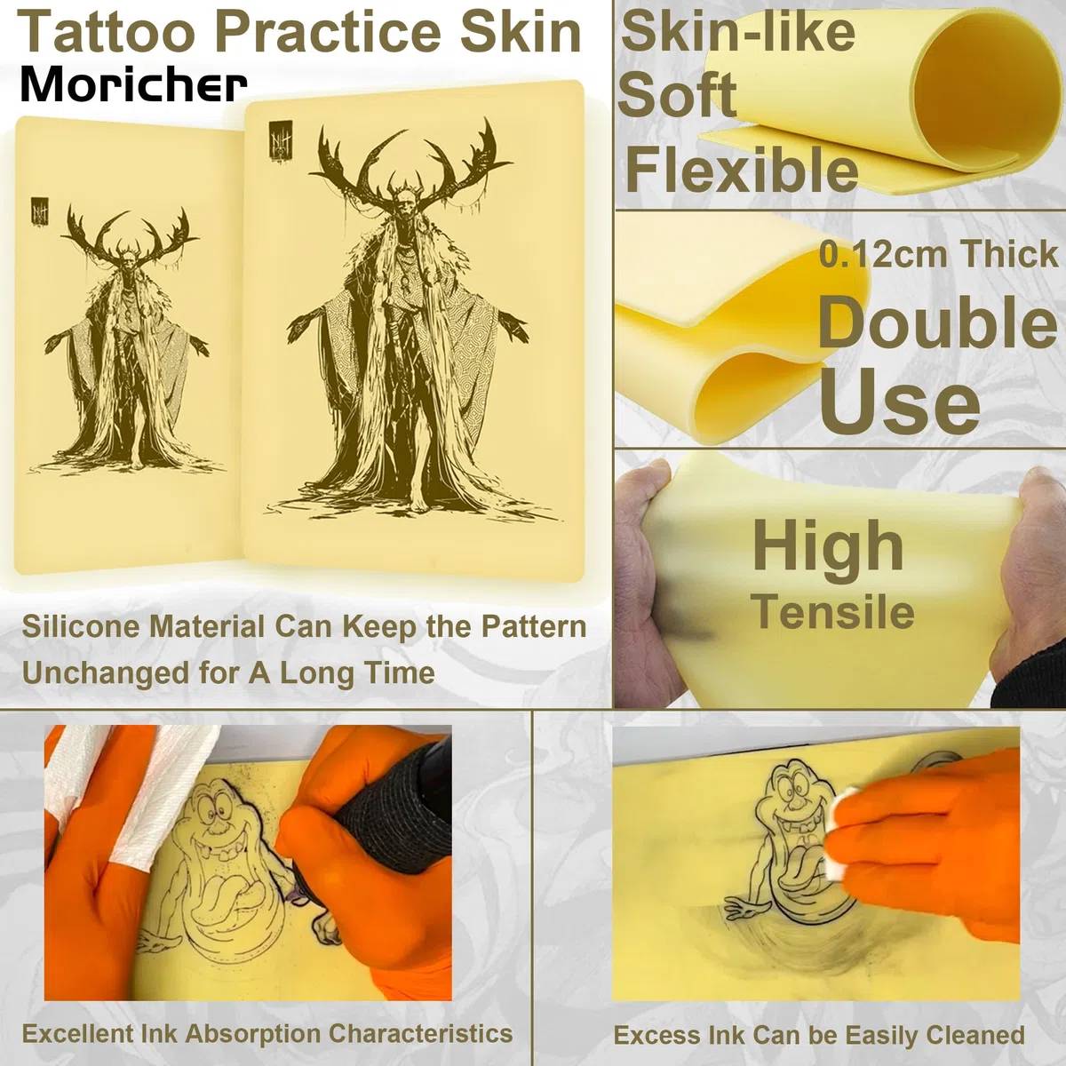 Moricher 10 conjuntos de tatuajes para práctica en piel - 20 papeles de transferencia y 1 gel como accesorios