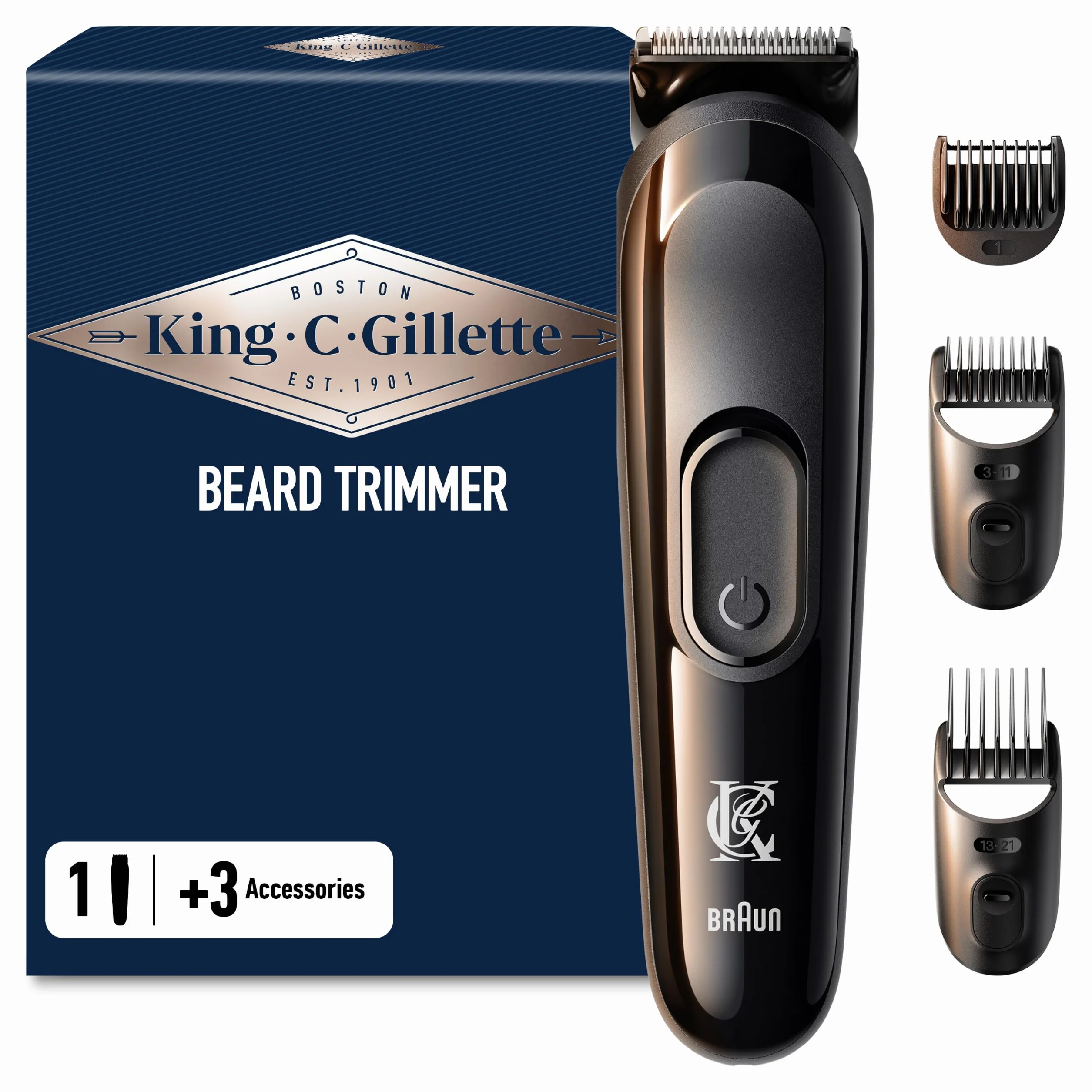 King C. Gillette Kit de Recortadora de Barba Inalámbrica con Hojas y 3 Peines