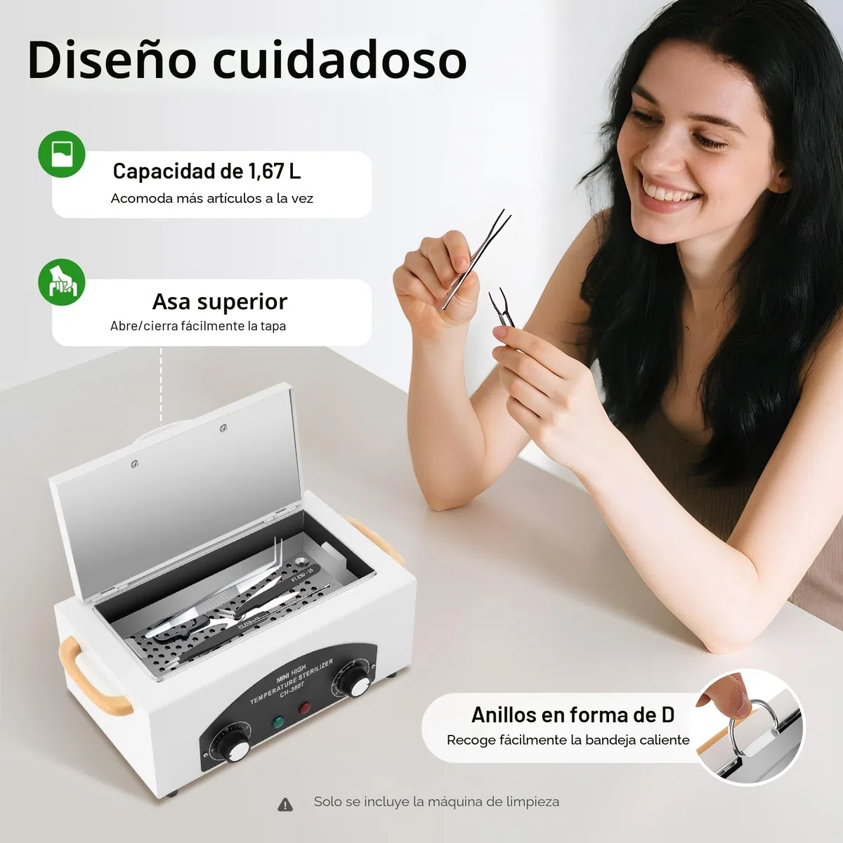 Esterilizador de Aire Caliente, Esterilizador de Material de Manicura de 300W 2L, Con Temporizador y Luz Indicadora, Autoclave de Esterilización, Para Desinfectar Tijeras, Pinzas, Toallas y
