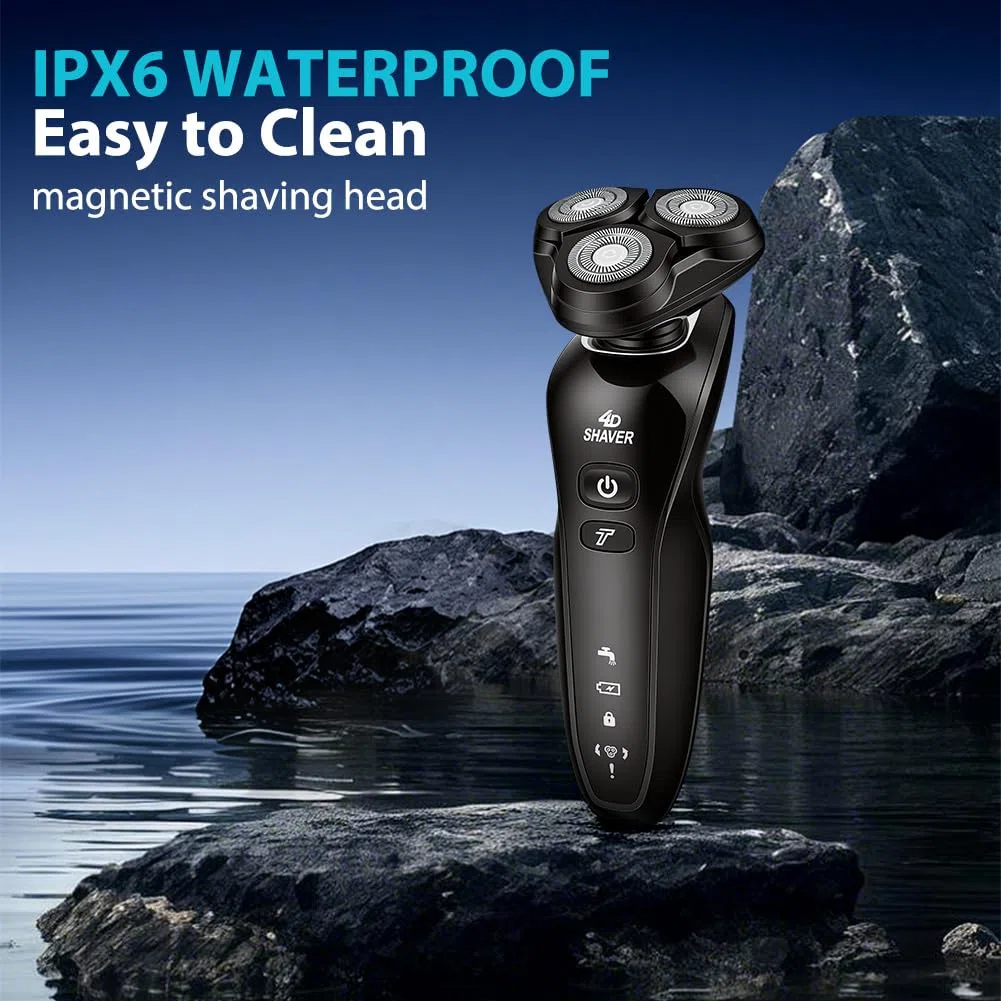 Aolso Afeitadora Eléctrica Hombre,3 in1 Afeitadora Eléctrica,Máquina de Afeitar Barba con Cortapatillas,Shave IPX6 Seco Húmedo Afeitadoras Hombre con Cabezal Flotante 4D para Padre,Novio,Marido o Hijo