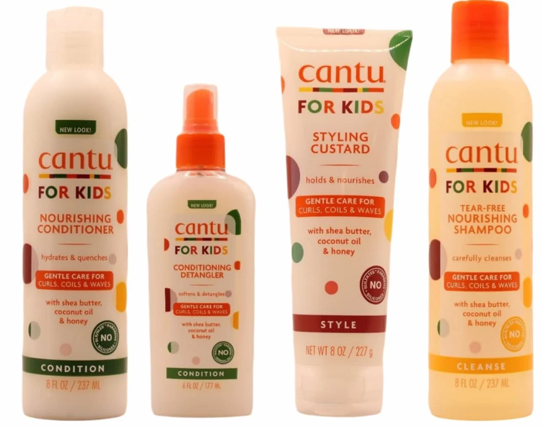 Cantu Care For Kids - Champú + acondicionador + desenredante + fijador de rizos, cuidado suave para cabellos texturizados (juego de 4)