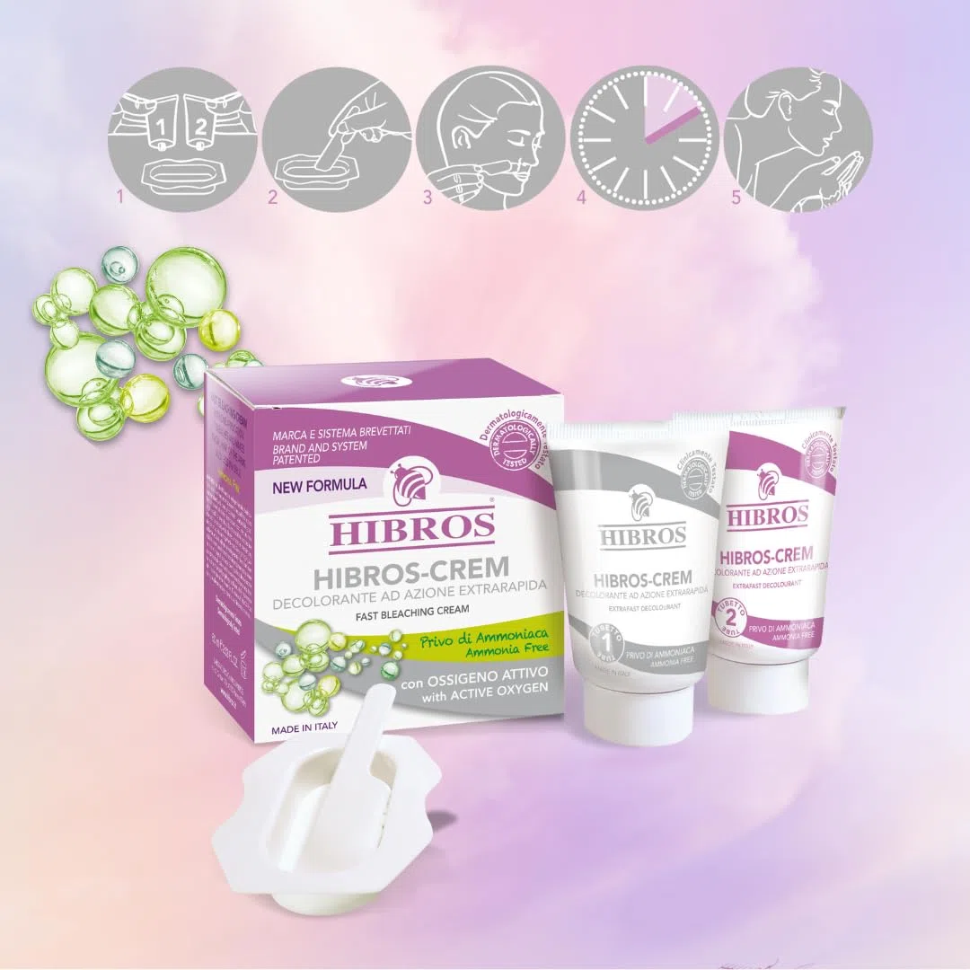 12 x Hibros Crema Decolorante sin amoniaco 2 tubos x 30 ml)