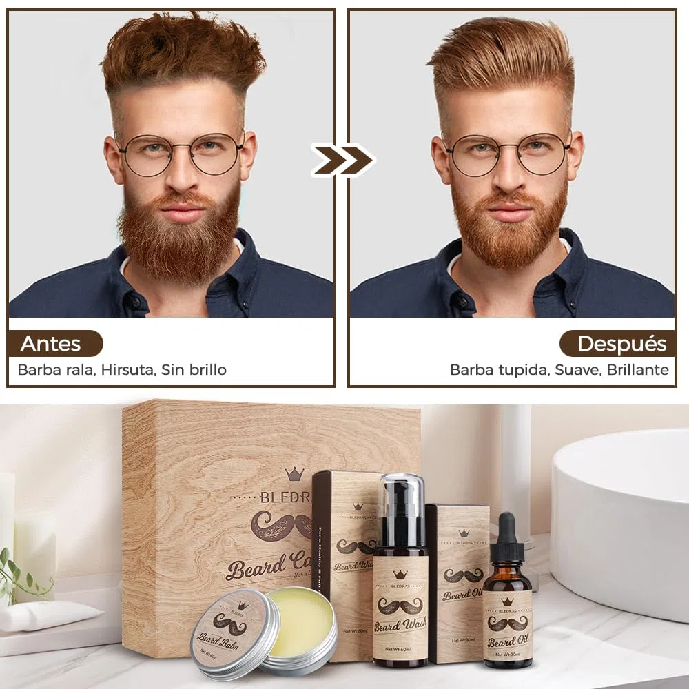 Bledras Kit Cuidado Barba Hombre 13 en 1, Cuidado Barba Hombre con Aceite Para Barba, Champú Para Barba, Crema Para Barba, Lápiz Para Barba, Tijeras, Cepillo Para Barba, Peine Para Barba