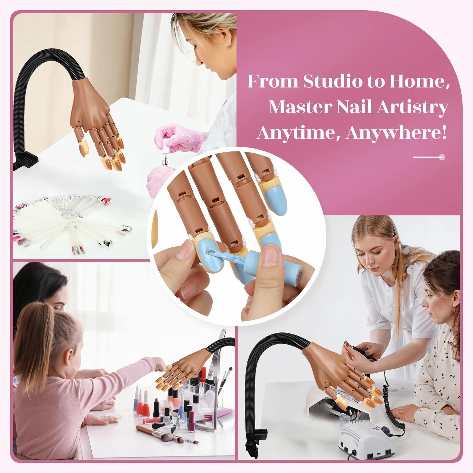 Mano de práctica magnética para uñas acrílicas: mano flexible para practicar uñas para principiantes, mano realista de entrenamiento de uñas para salones de belleza y hogar, mano falsa flexible