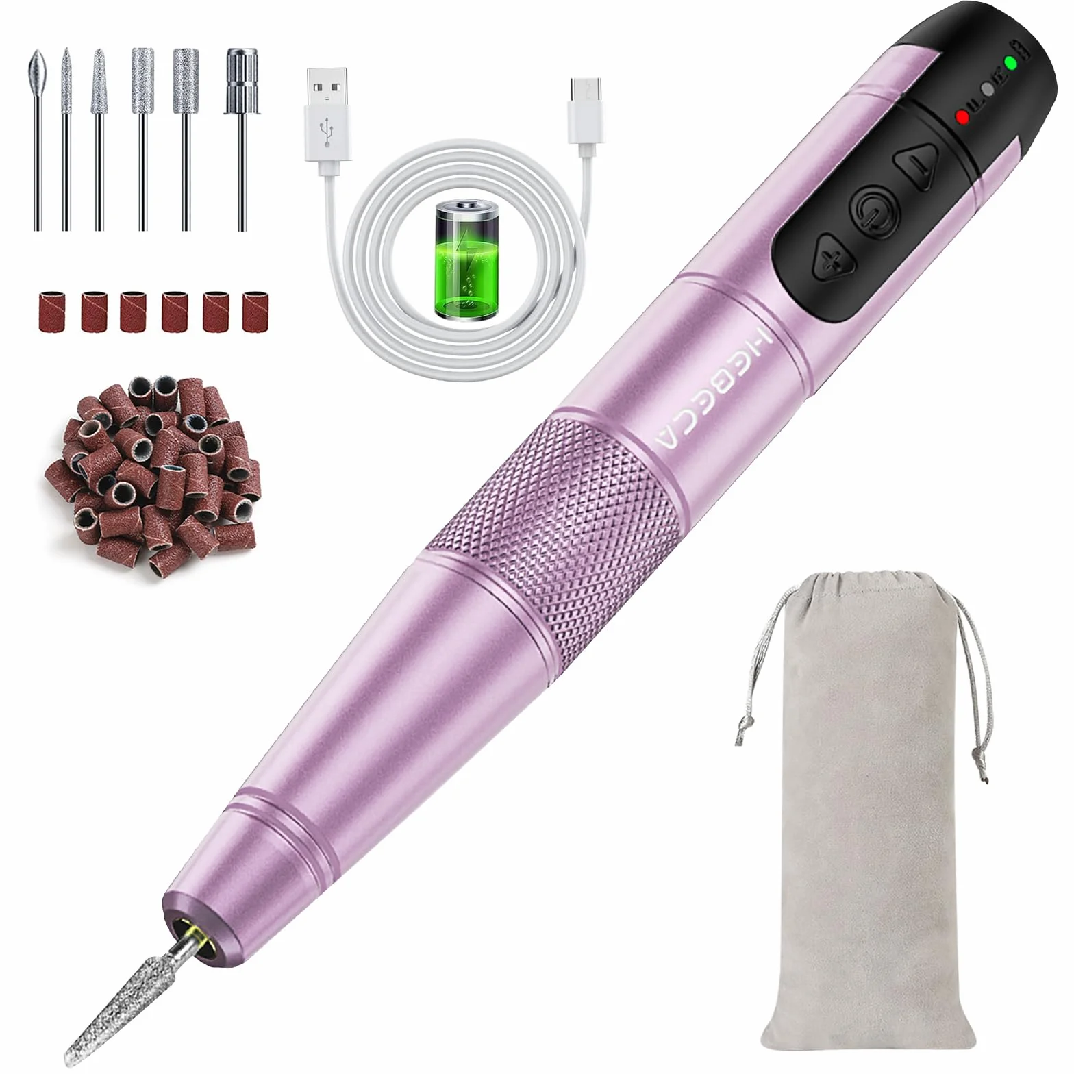HEBECA Torno para Uñas Profesional - Lima Electrica Uñas 20000RPM - Nail Drill Machine para Uñas de Gel Acrílico Natural Recargable