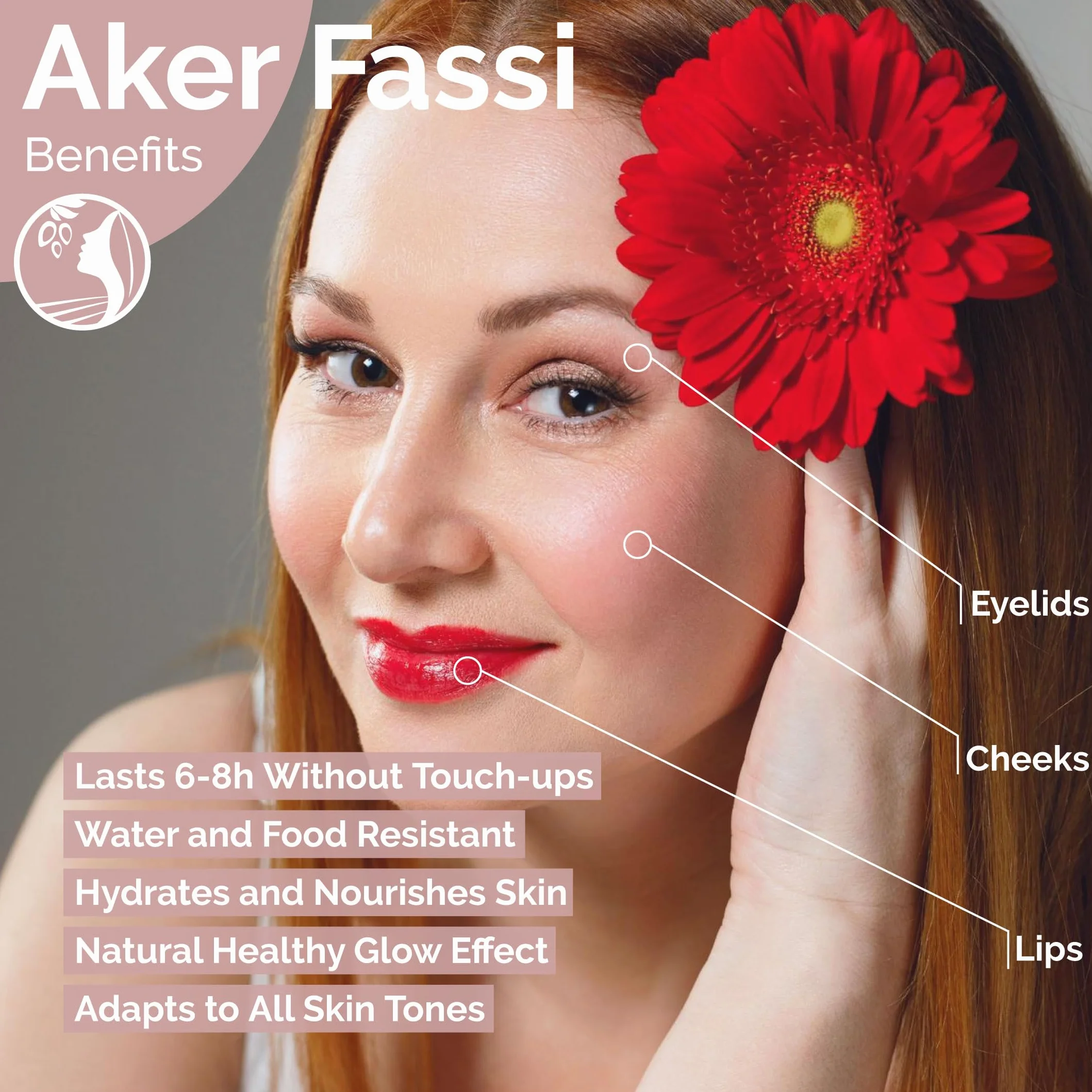 Fatima's Garden Polvo Natural Aker Fassi con Cáscara de Granada - Tinte Tradicional Marroquí para Labios y Mejillas 100g