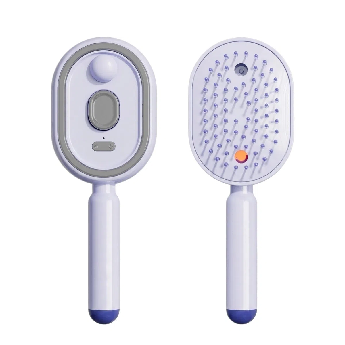 Cepillo de vapor eléctrico para cabello, alisador antiencrespamiento con pulverizador, masajeador capilar, kit completo 3 estilos，morado