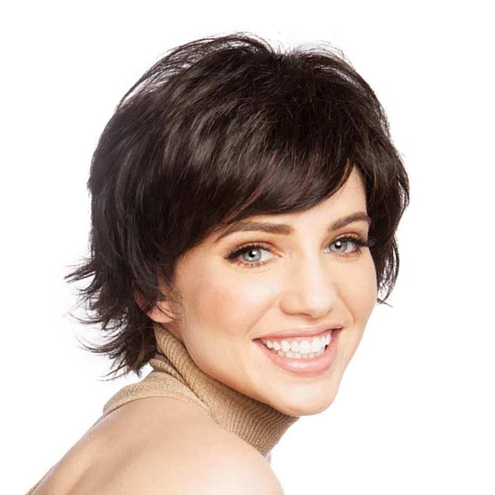 HAIRCUBE pelucas de pelo corto para mujeres con flequillo peluca de cabello humano natural Castaño