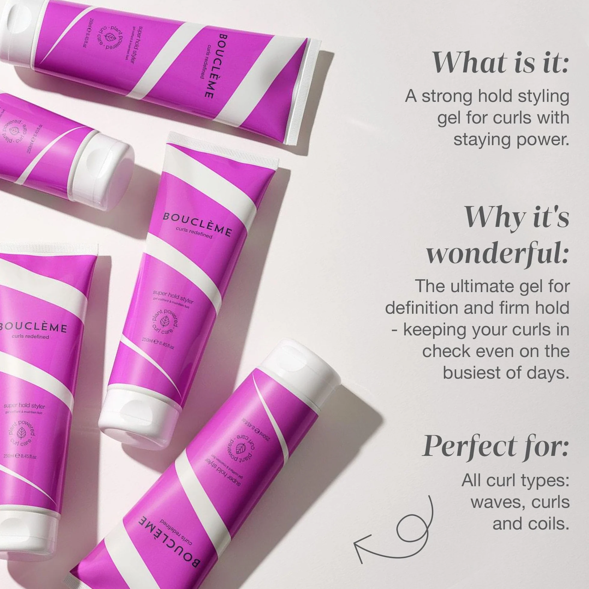 Bouclème - Super Hold Styler - Gel para peinar el cabello que mejora los rizos, 99% de ingredientes derivados naturalmente y vegano, 300 ml