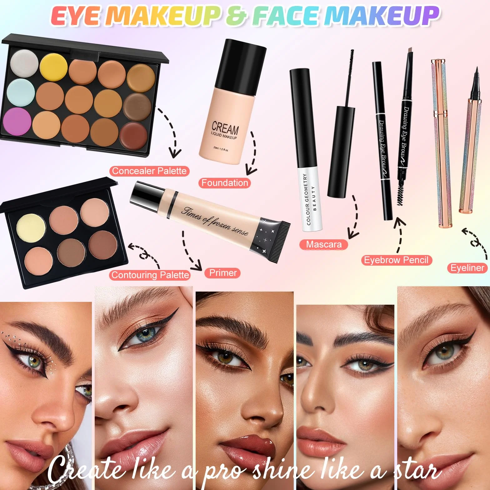 Kit de Maquillaje Profesional Completo, Set Maquillaje Adolescente Chica Mujer con Bolsa Maquillaje Viaje, Pack Maquillaje Regalo con Paleta Sombras Ojos Rímel Gloss Labios Base Maquillaje Corrector