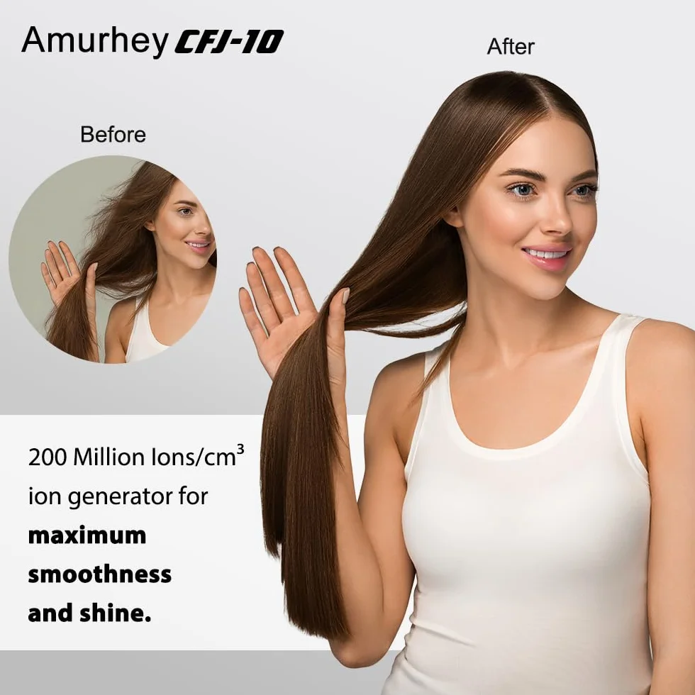 Secador de Pelo Iónico Amurhey con Flujo de Aire de 24 m/s– Ligero y Plegable (aprox. 250 g) – Secador de Viaje de 2000 W con Difusor y Concentrador – Hair Dryer con 110,000 RPM Motor Sin Escobillas