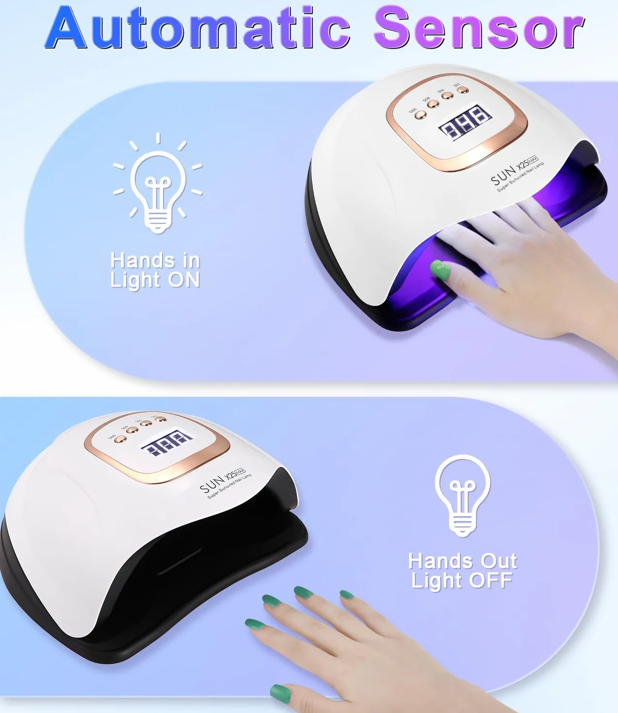 Zawaer Lámpara UV para uñas de gel, lámpara LED de 380 W, para esmalte de gel, con pantalla digital, sensor automático, 4 ajustes de temporizador, 81 perlas de lámpara, secador de uñas para salón y