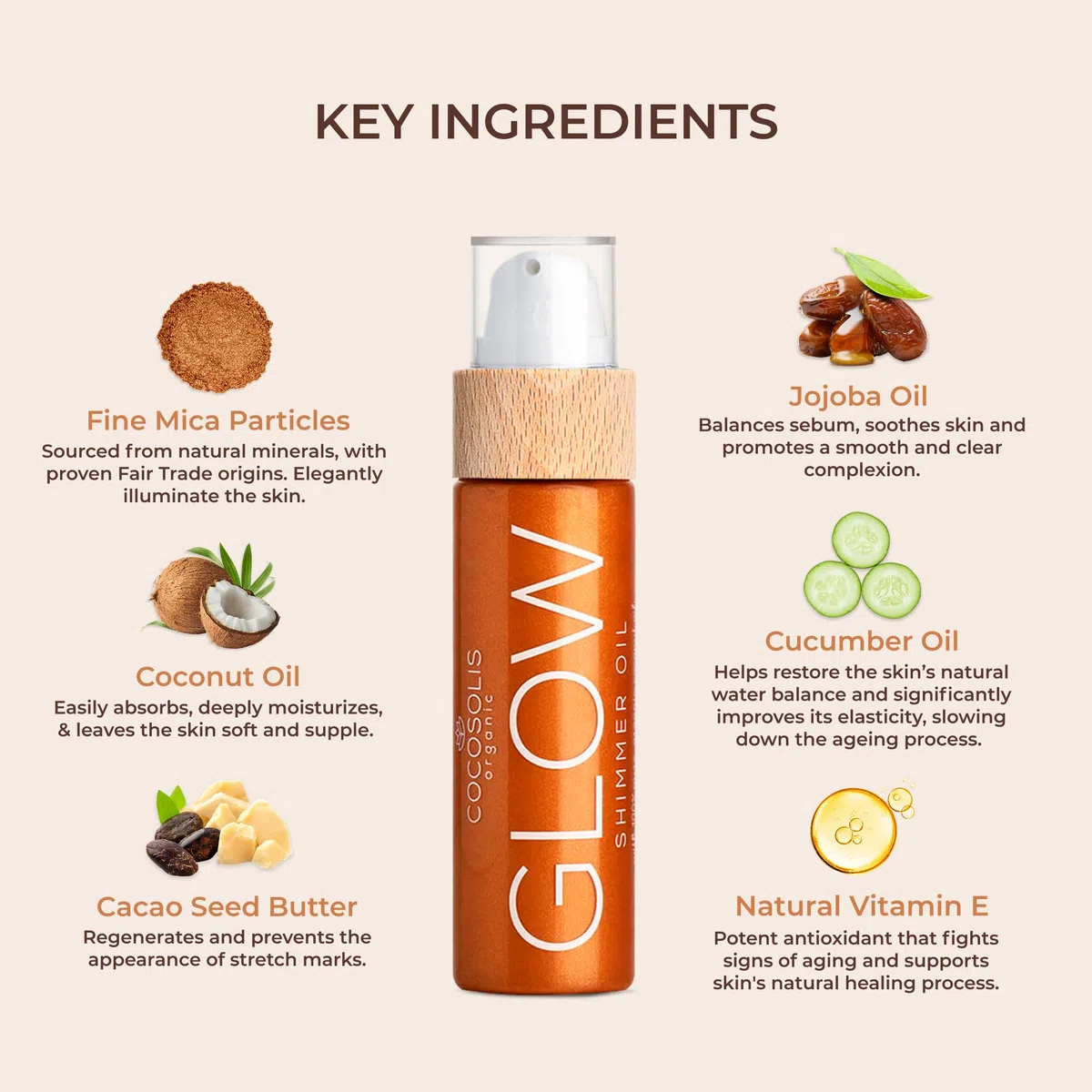 COCOSOLIS Glow Aceite Brillante - Hidratante Bio Oil - Brillo bronceador para rostro y cuerpo - Nuevo aroma de galletas (110 ml)