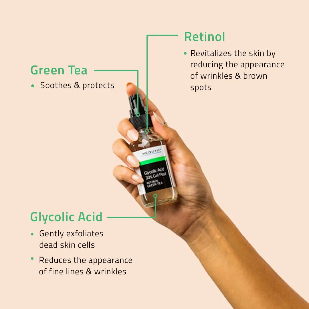 YEOUTH Peeling Ácido Glicólico 30% Cuidado Facial Profesional con Retinol y Té Verde, Exfoliante Facial Skin Care Mujer y Hombres 60ml