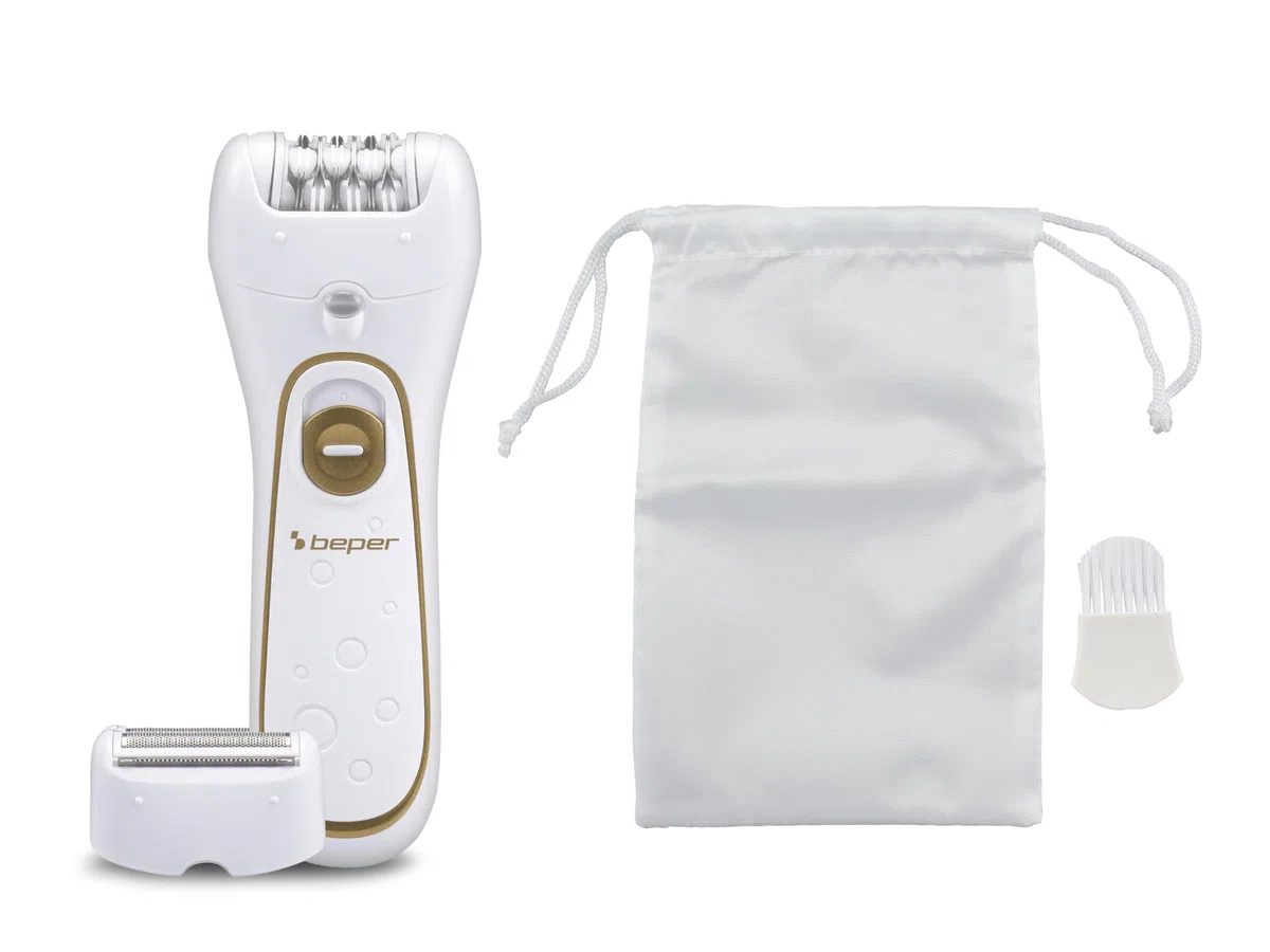 BEPER 3BEPI001 - Depiladora 2en1, Funcionamiento con cable o recargable, Plug&Play, Dos cabezales, Dos velocidades, Afeitadora y Silk-épil, Depilación rápida, Luz, Funda y cepillo incluidos