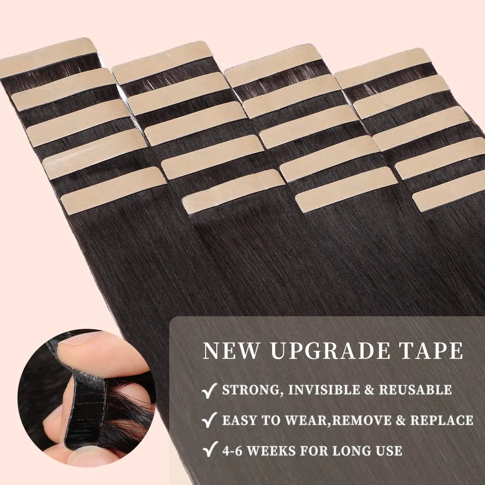 YDDM Extensiones Adhesivas Pelo Natural 20pcs 35cm 40g Negro - Extensiones De Cabello Humano (14 Pulgadas, 1B#)