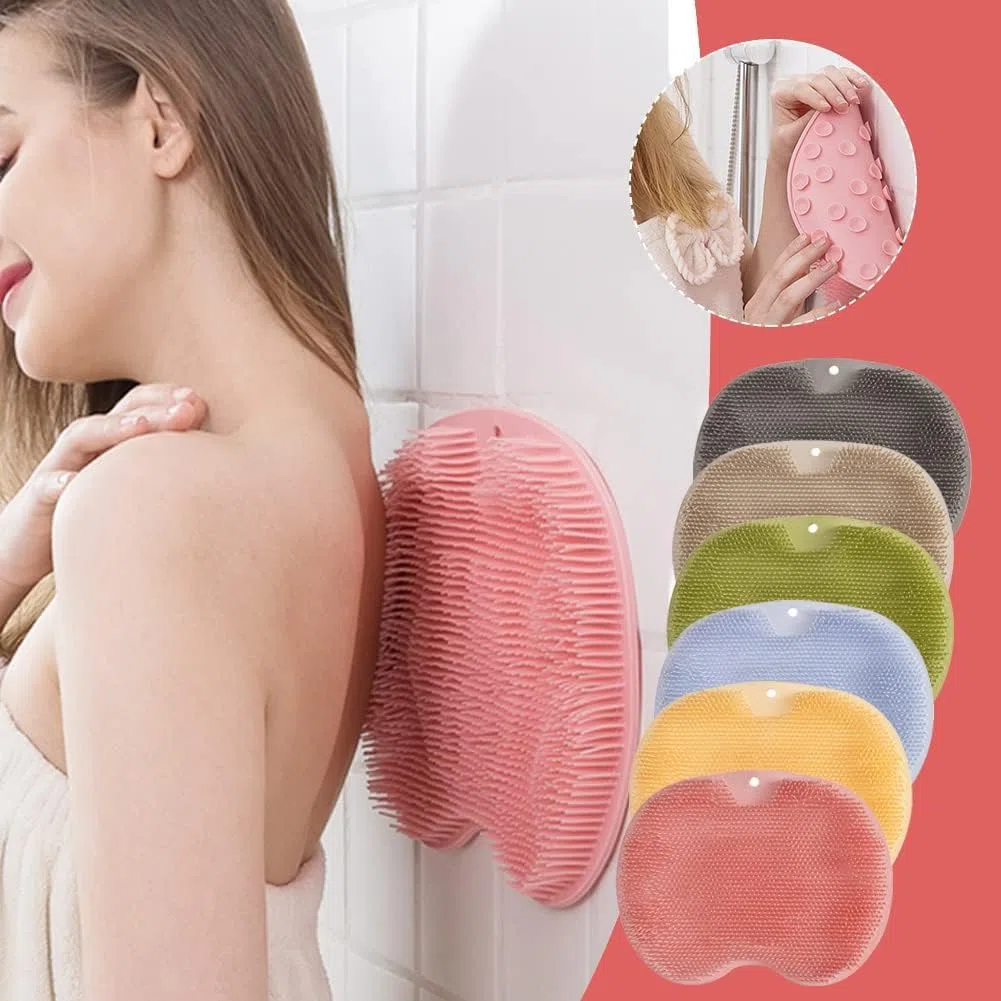 Almohadilla de lavado de baño exfoliante de espalda, limpiador de espalda de baño, ventosa montada en la pared, almohadilla de masaje exfoliante de silicona para ducha