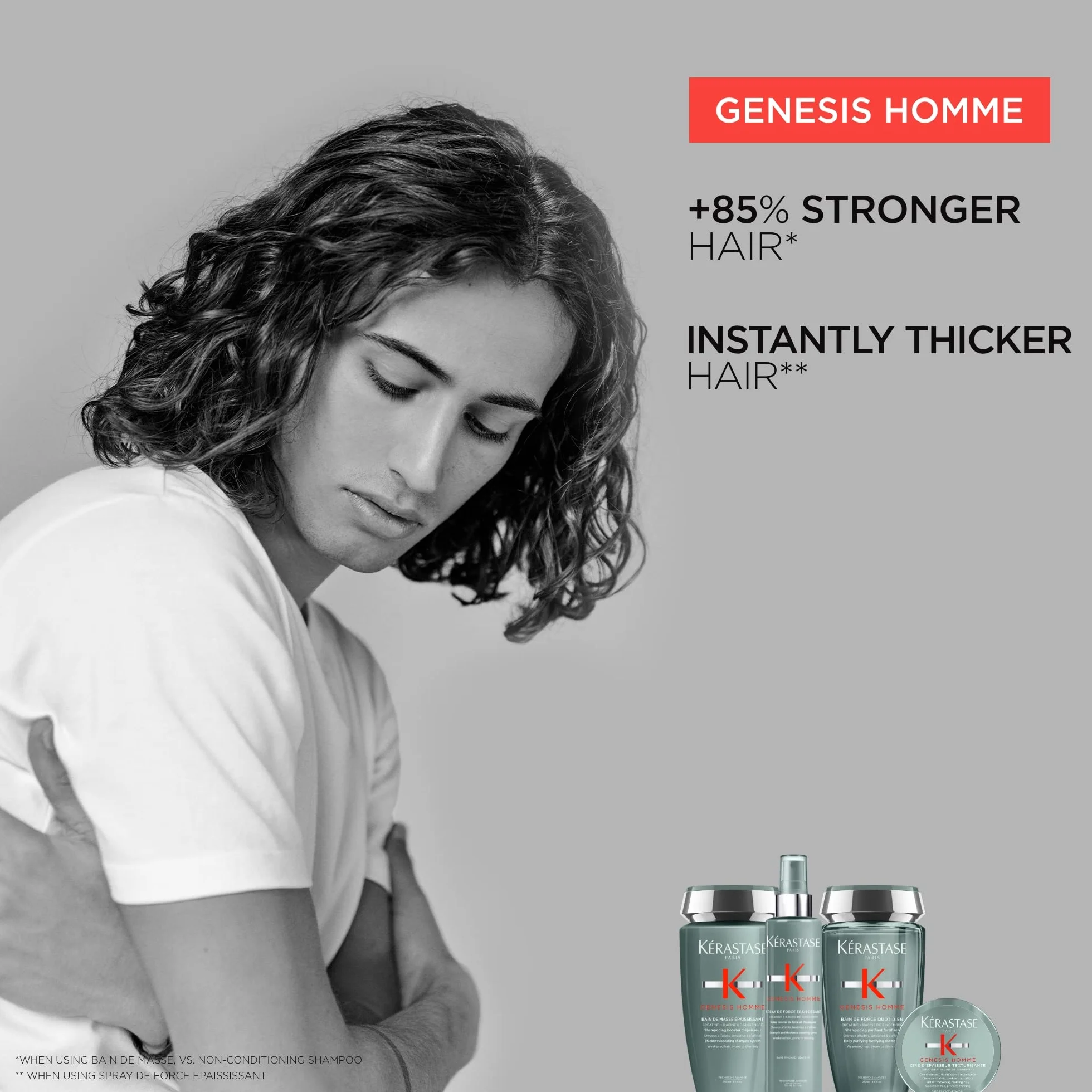 Kérastase Genesis Homme, Champú Anticaída Purificante y Fortificante, Para barba debilitada y cabello con pérdida de densidad, Bain de Force Quotidien, 250 ml