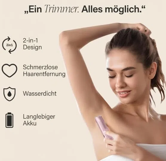 Razerly Maquinilla Mujer 2 en 1 – Afeitadora y depiladora eléctrica para zona bikini, piernas, axilas y cejas, 5 cabezales, IPX7, pantalla LCD, carga USB-C, 90 min autonomía, uso seco/húmedo
