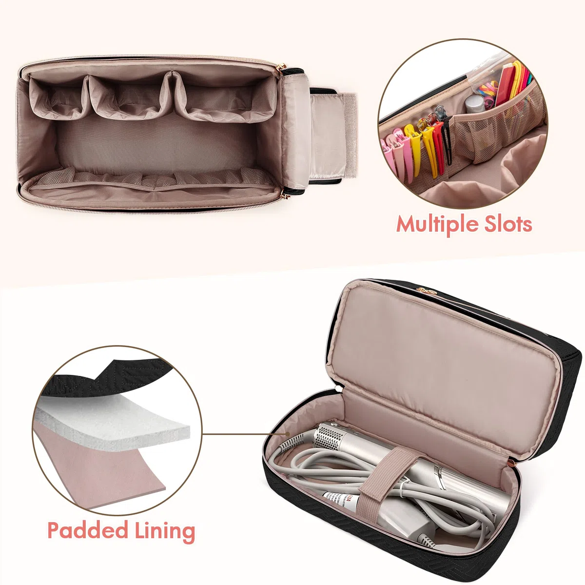 Teamoy Estuche de almacenamiento de viaje de doble capa compatible con secador de pelo Dyson, organizador portátil de gran capacidad para secador de pelo y accesorios, Negro