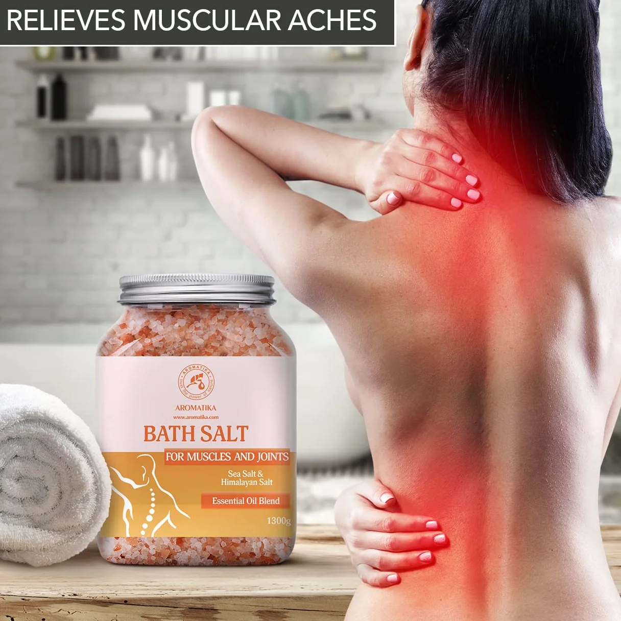 Sales de Baño Articulaciones & Músculos 1300g - Aceites Esenciales de Lavanda & Salvia & Romero - 100% Natural Sales Marinas - Calma los Músculos Cansados - Desintoxica - Relajación