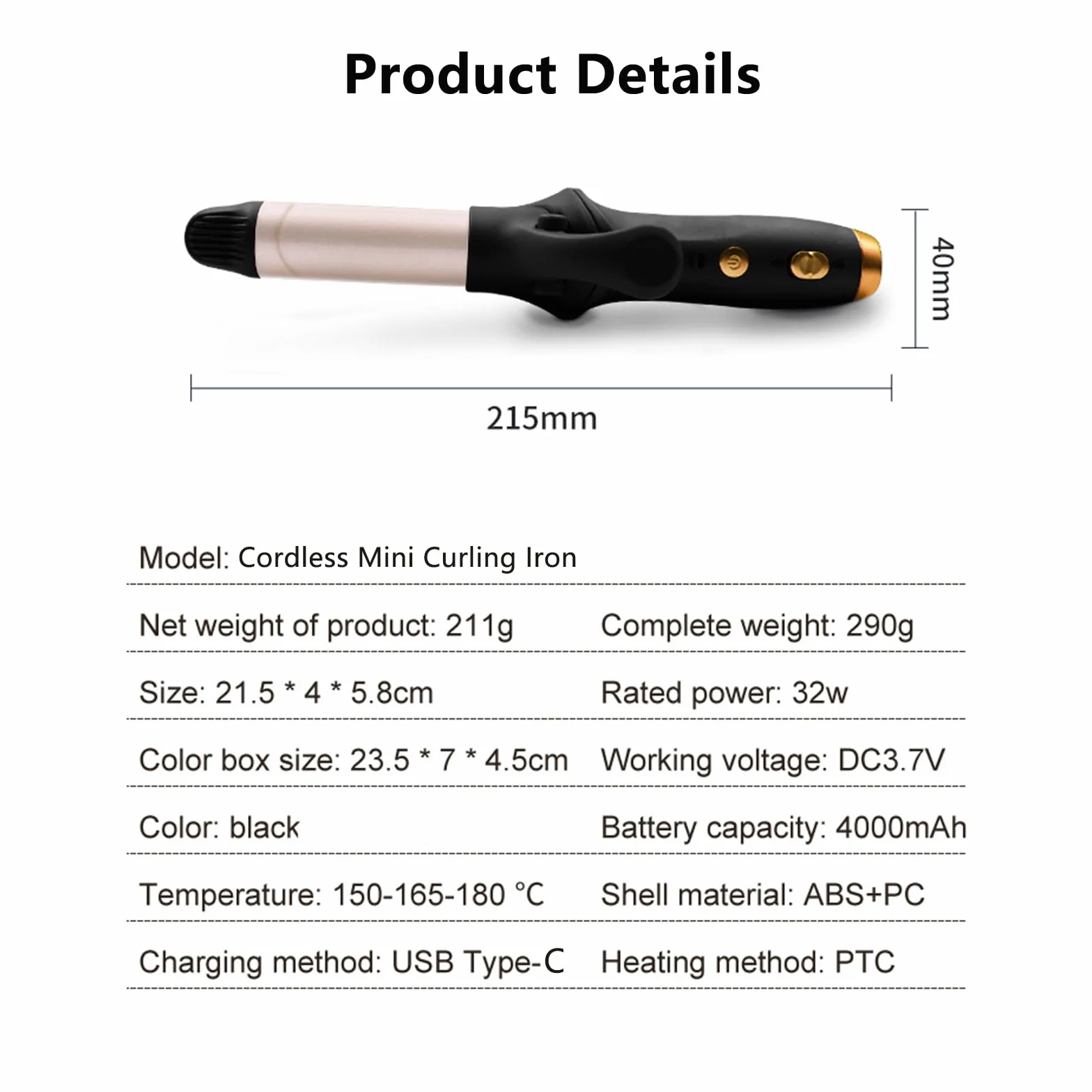 Mini rizador de pelo inalámbrico, pinzas portátiles de pelo rizado de viaje de 25 mm, con 3 niveles de calentamiento de temperatura, recargables por USB